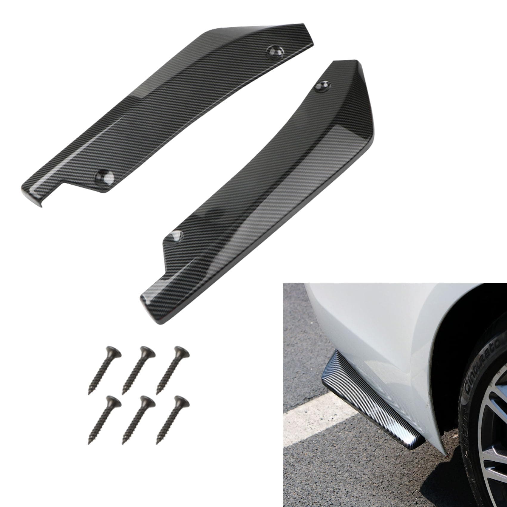 Jsorum 2Pcs Rear Bumper Diffuser Spoiler Kit - Universal Car Canard Splitter Protector, Exterior Decorations (Carbon Fibre)