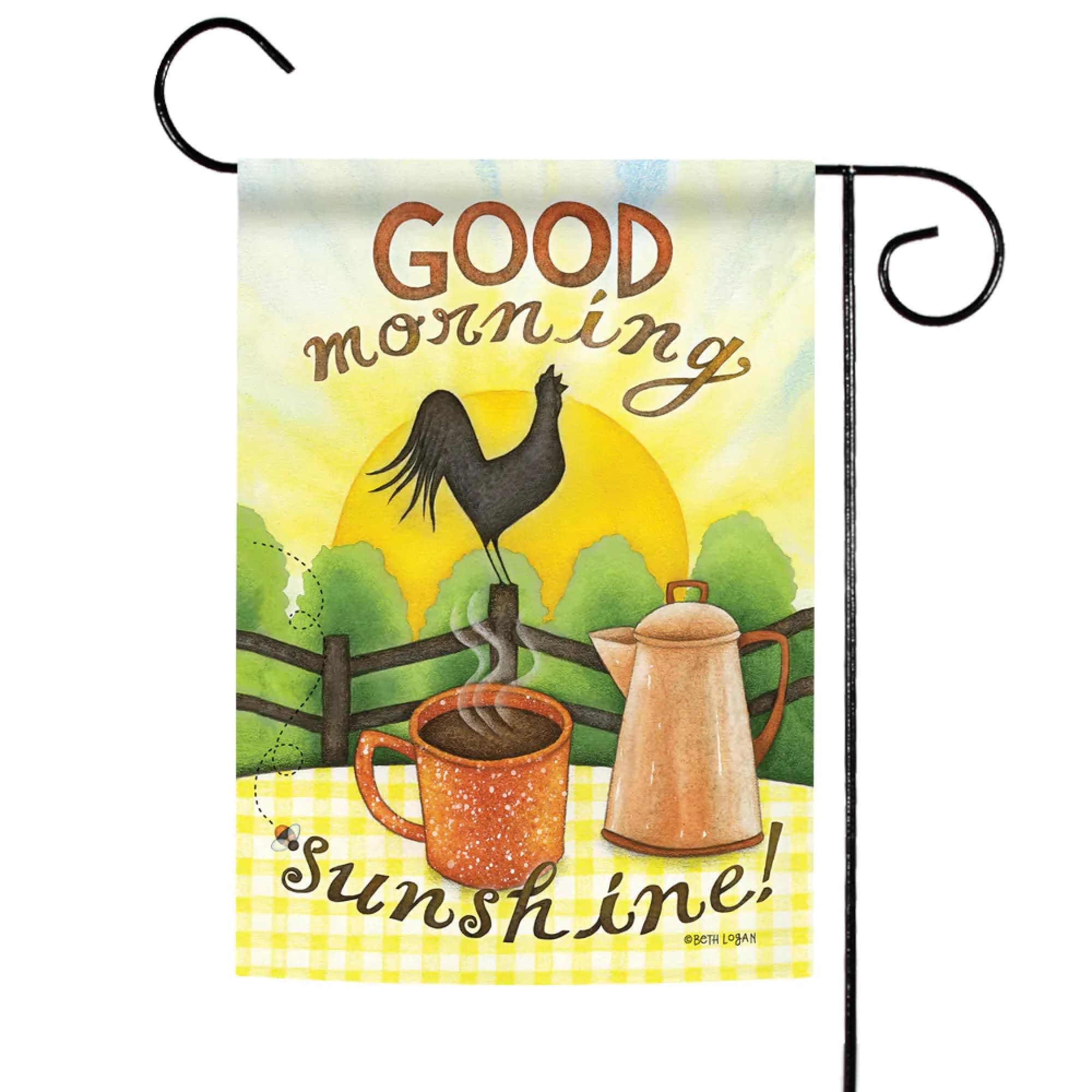 Toland Home Garden Good Morning Sunshine Decorative Sunrise Coffe Cup Rooster Crow House Flag