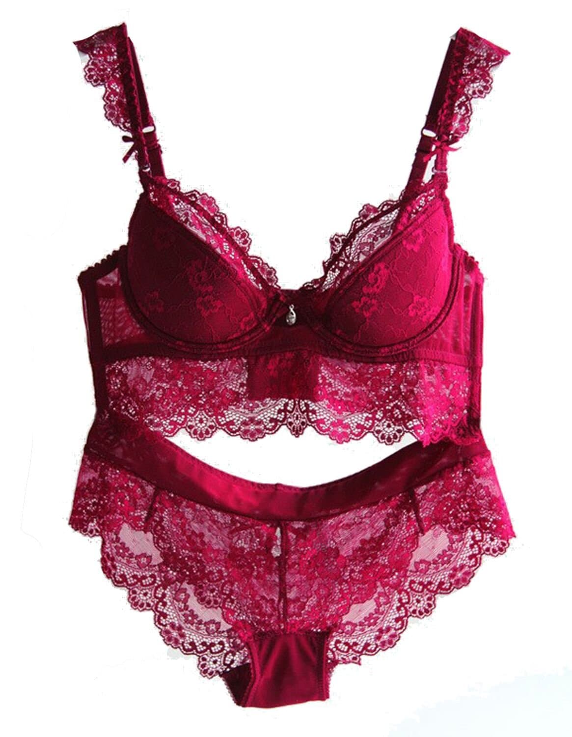 Burvogue Women's Embroidery Bras Set Lace Lingerie Bra and Panties