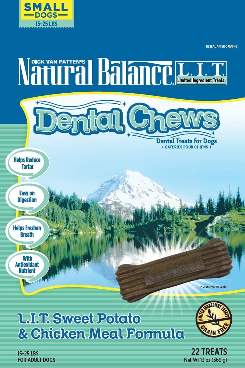 Natural Balance Limited Ingredient Dental Chews | Sweet Potato & Chicken Meal Grain-Free Dog Adult Dog Treats | for Small Dogs |13-oz. Pouch