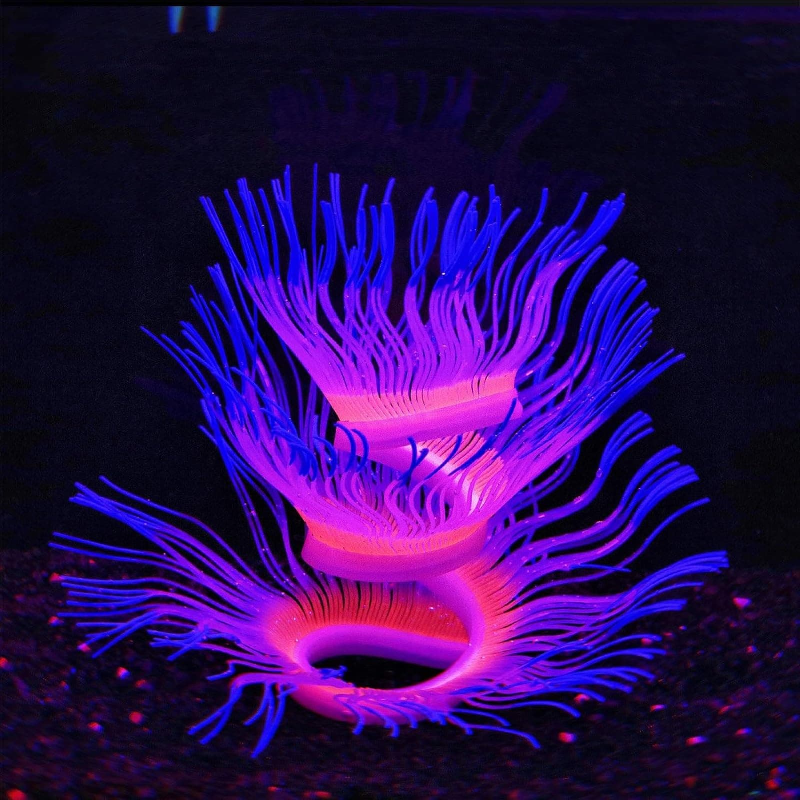 THE WHITE SHOP Blue Free-Form Sea Anemone Corals，Soft Silica Gel Moves Naturally with Water Flow, Aquarium Decorations Glow in The Dark, Glowing Coral Ornaments for Fish Tank Decorations