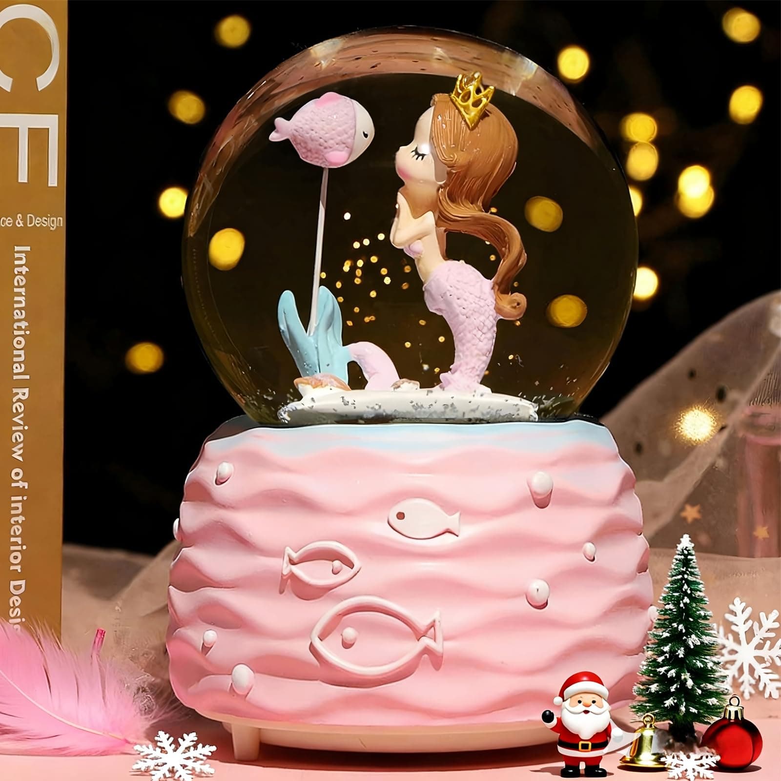 BREIS Mermaid Snow Globes,Snowglobes with Musical,LED Lights, Gifts for Girls,Birthday Christmas Festival Gift for 5-12 Year Old Girls (Pink)