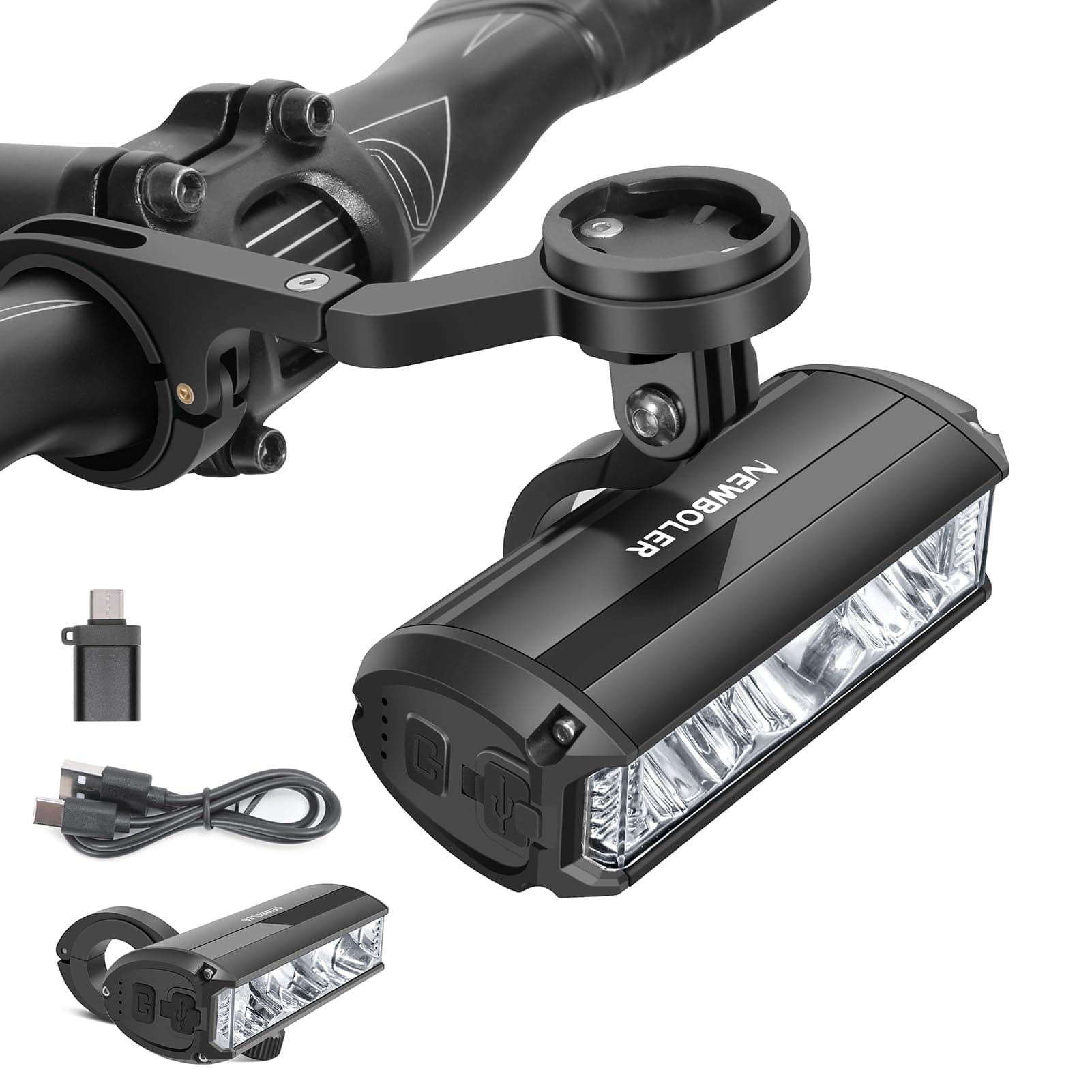 Bike Lights for Night Riding - Super Bright Bike Headlight USB C Rechargeable, Bracket Compatible with Gopro and Bicycle Computer
