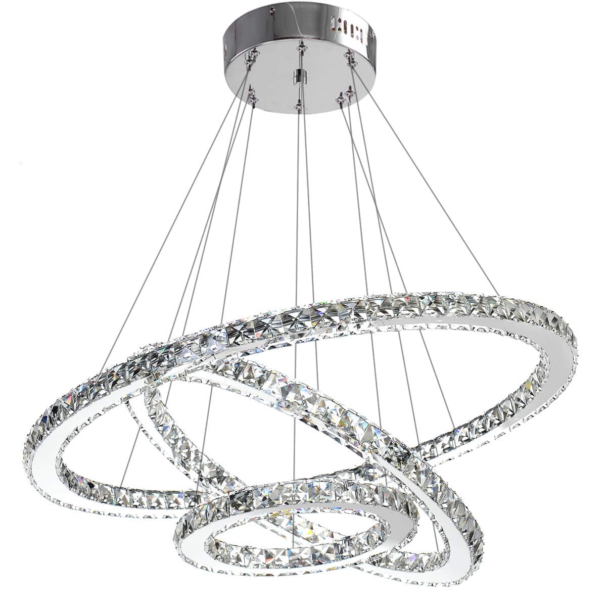 Modern Crystal Chandelier Lighting Ceiling Dining Room Living Room Chandeliers Contemporary Led Light Fixtures Hanging 3 Ring Foyer Girls Bedroom Pendant Lights Cool White