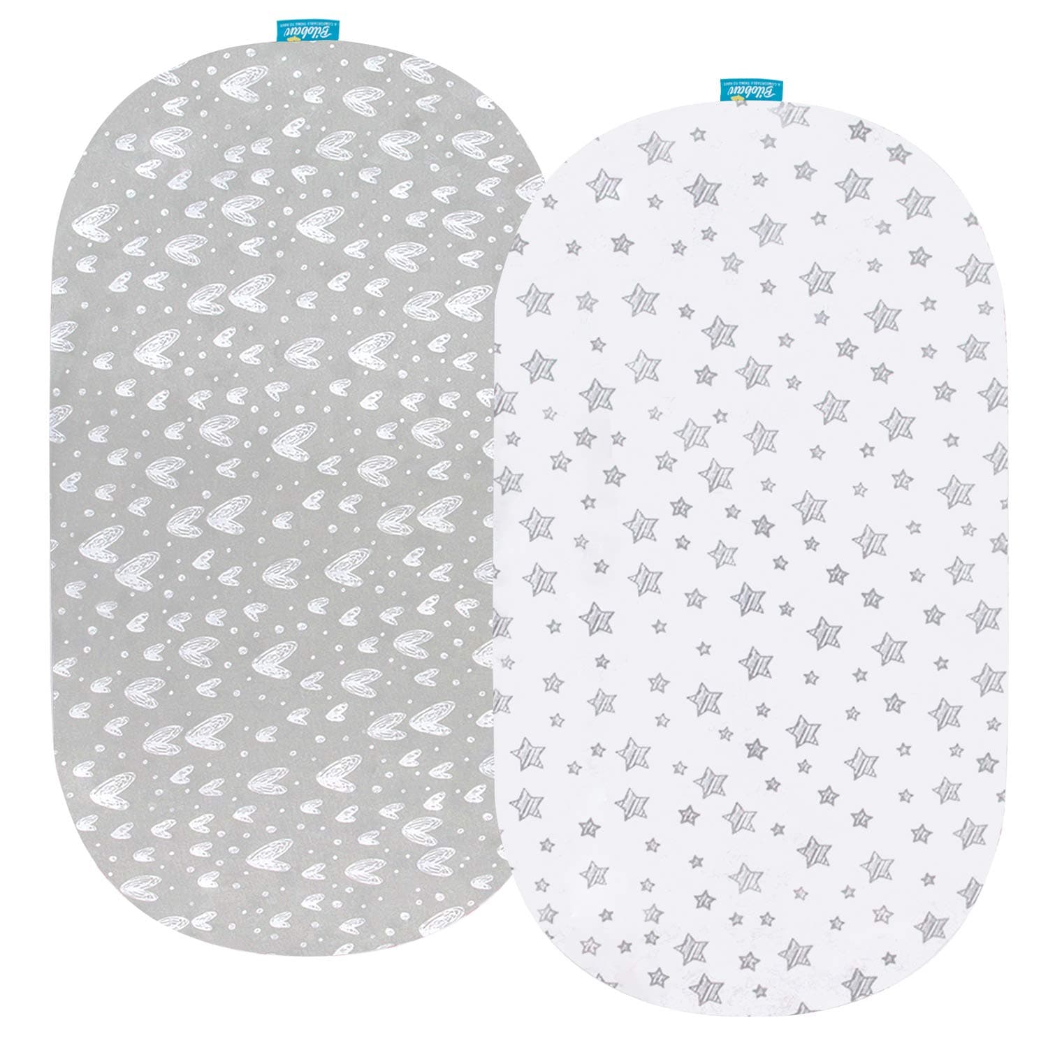 BilobanBassinet Sheets Compatible with Graco Sense2Snooze Bassinet, 2 Pack, 100% Jersey Knit Cotton Sheets, Breathable and Heavenly Soft, Grey Print for Baby