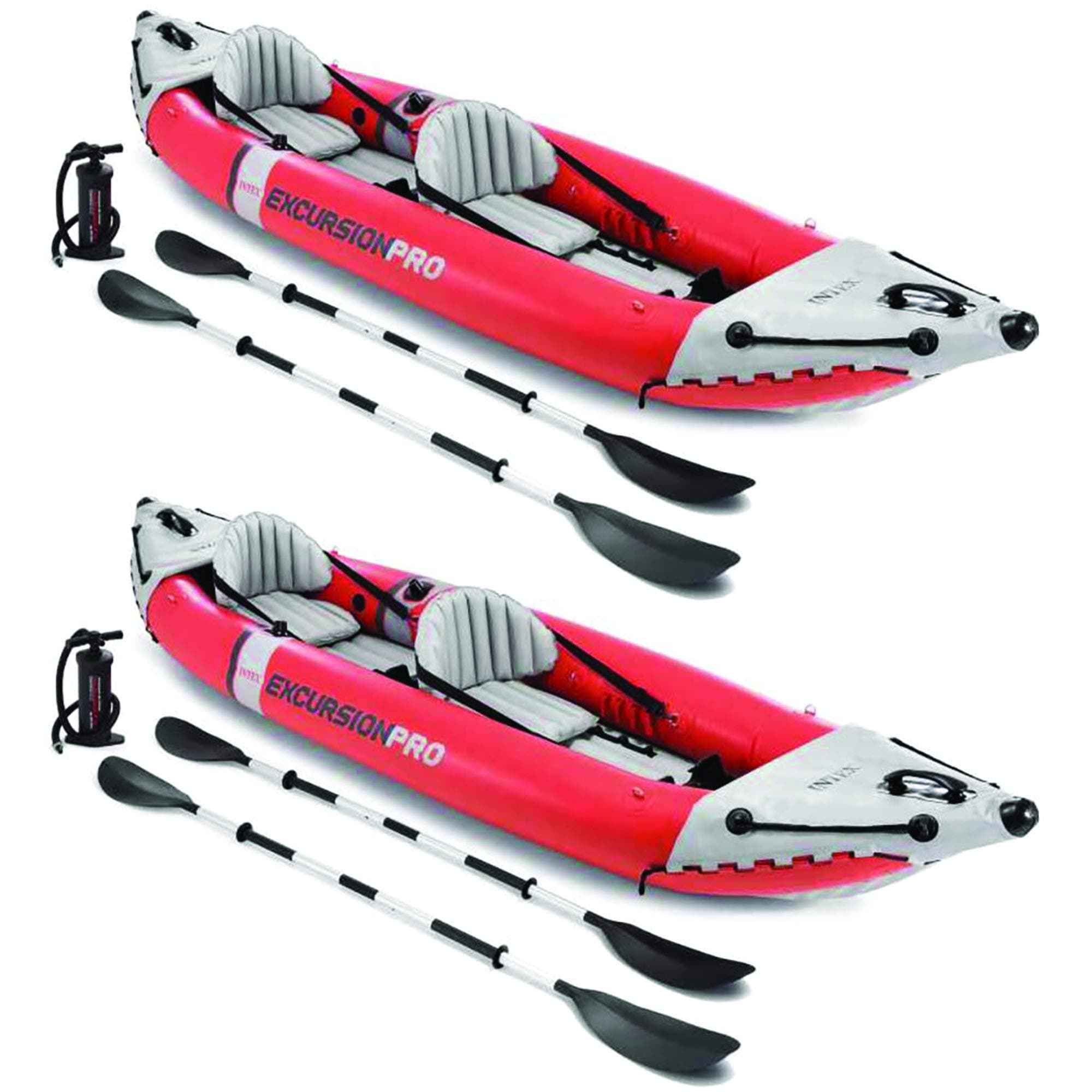68309EP Excursion Pro K2 Inflatable Kayak Set: Includes Deluxe 86in Kayak Paddles and High-Output Pump – SuperTough PVC – Adjustable Bucket Seat – 2-Person – 400lb Weight Capacity, 2-Pack