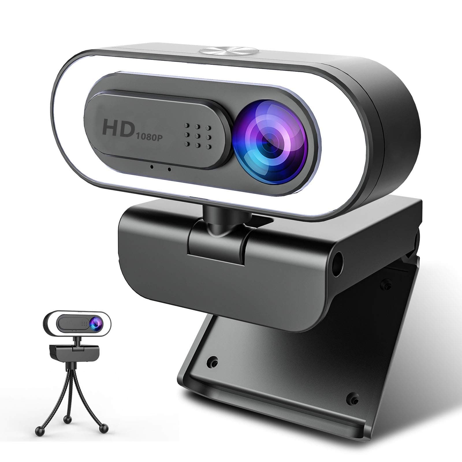 NIYPS Webcam with Microphone Ring Light-HD 1080P Face Web Cam with Tripod and Privacy Cover,Web Camera for PC/Desktop/Laptop,USB Streaming Webcam for Skype,Zoom,YouTube,Xbox One,Gaming,Video Calling