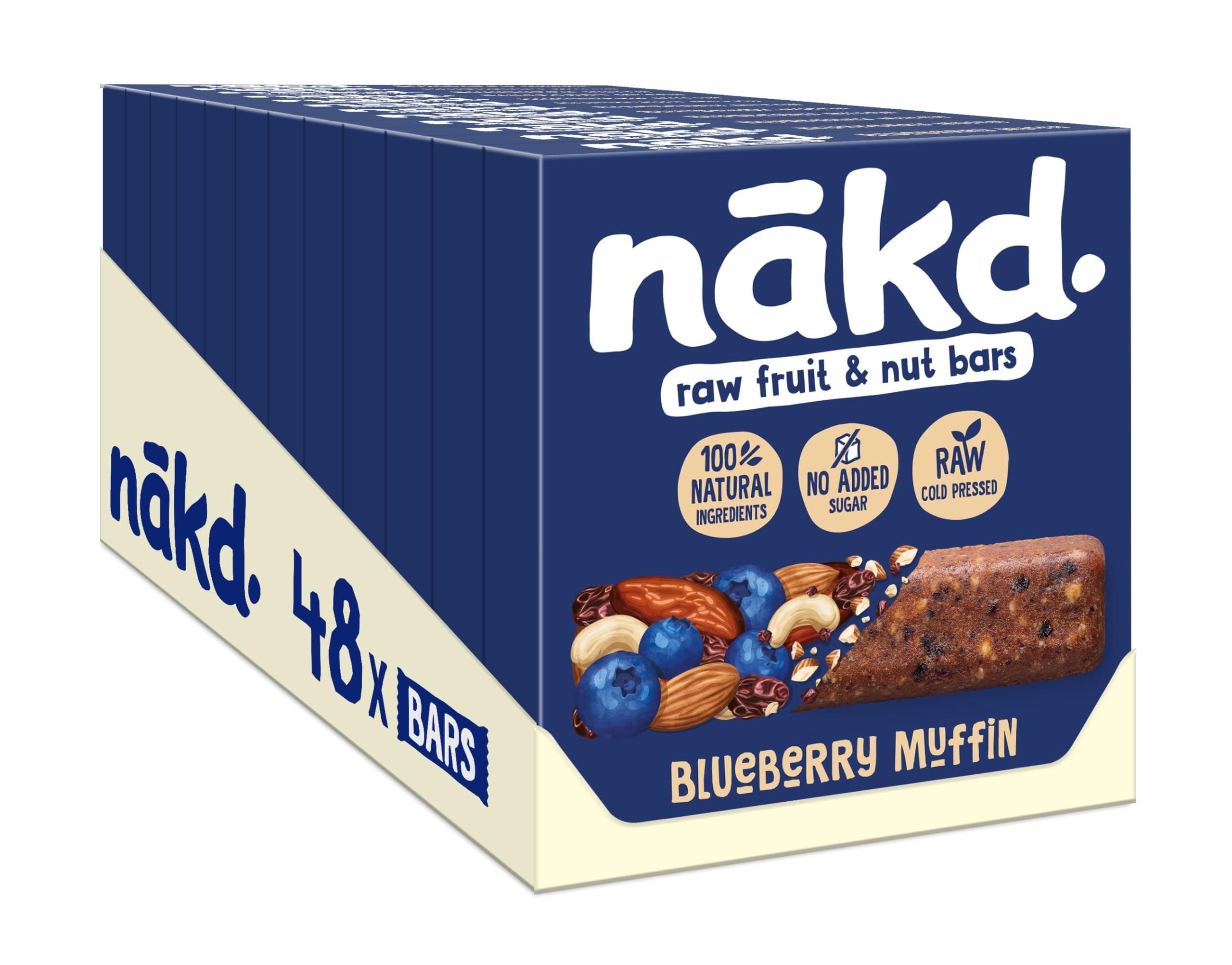 Nakd Blueberry Muffin Natural Fruit & Nut Bars - Vegan - Healthy Snack - Gluten Free, 35 g (Multipack case 48 Bars)