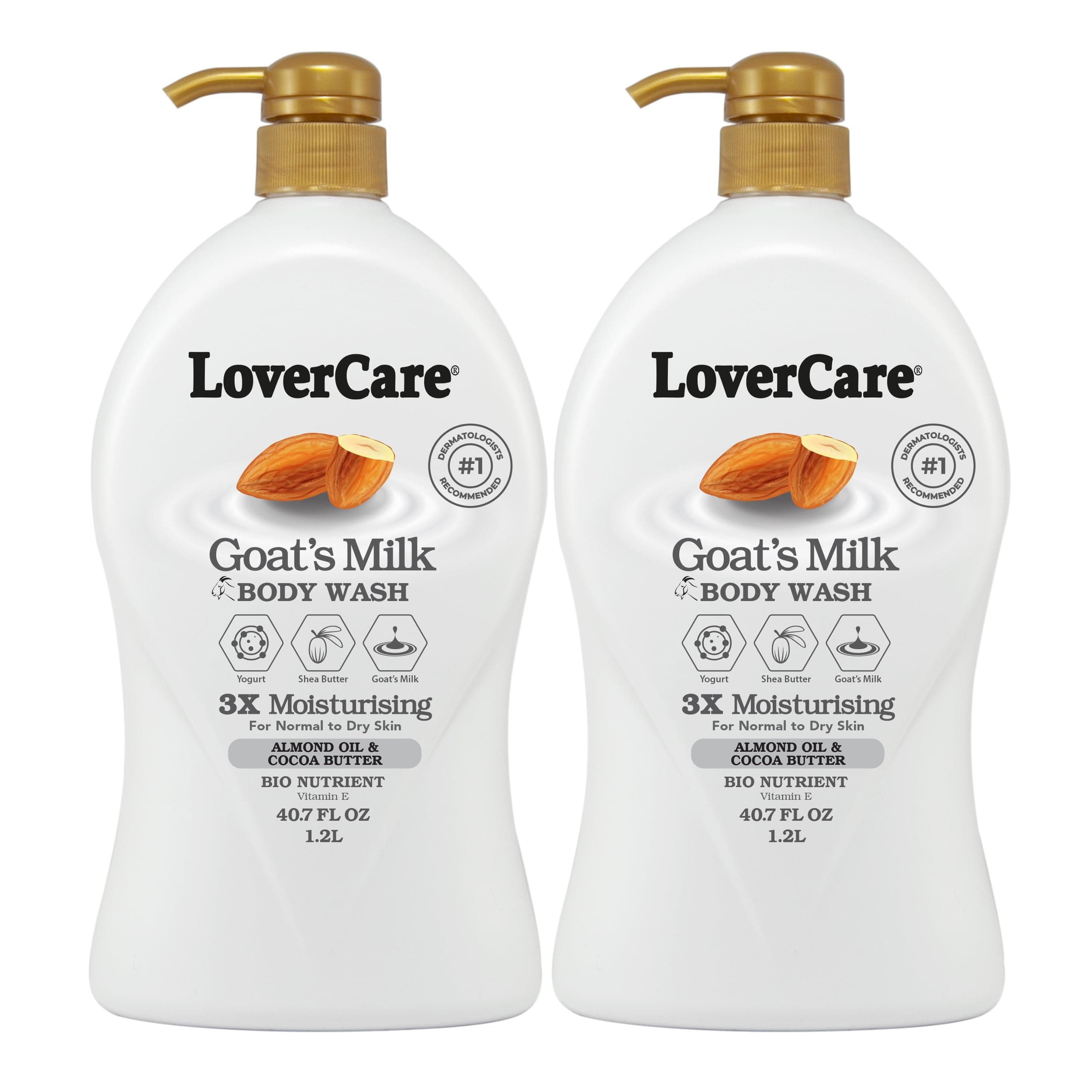 2-PACK LoverCare Goat's Milk Moisturizing Body Wash Shower Cream Almond Oil & Cocoa Butter 40.7 fl oz