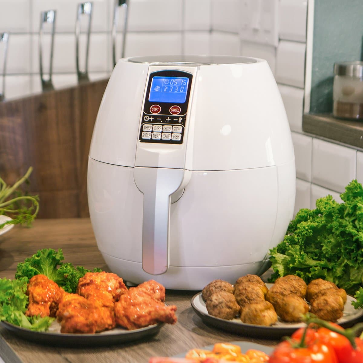 Ensue 3.7 Quart XL Air Fryer Oil-free 1500 Watt Cooker Control Panel LCD w/ Recipes Book, White
