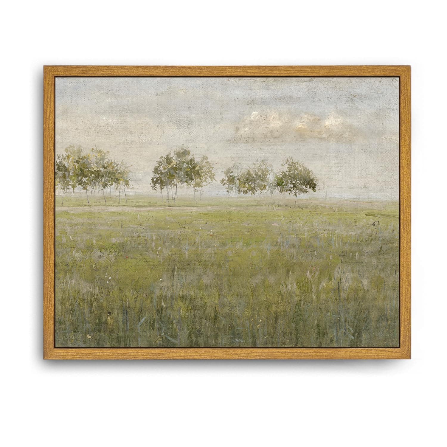 Roslynity Framed Canvas Wall Art Vintage Print Oil Paintings Spring Country Landscape Green Summer Nature Retro Aesthetic Artwork for Home Living Room Bathroom Farmhouse Wall Decor (8"x10")