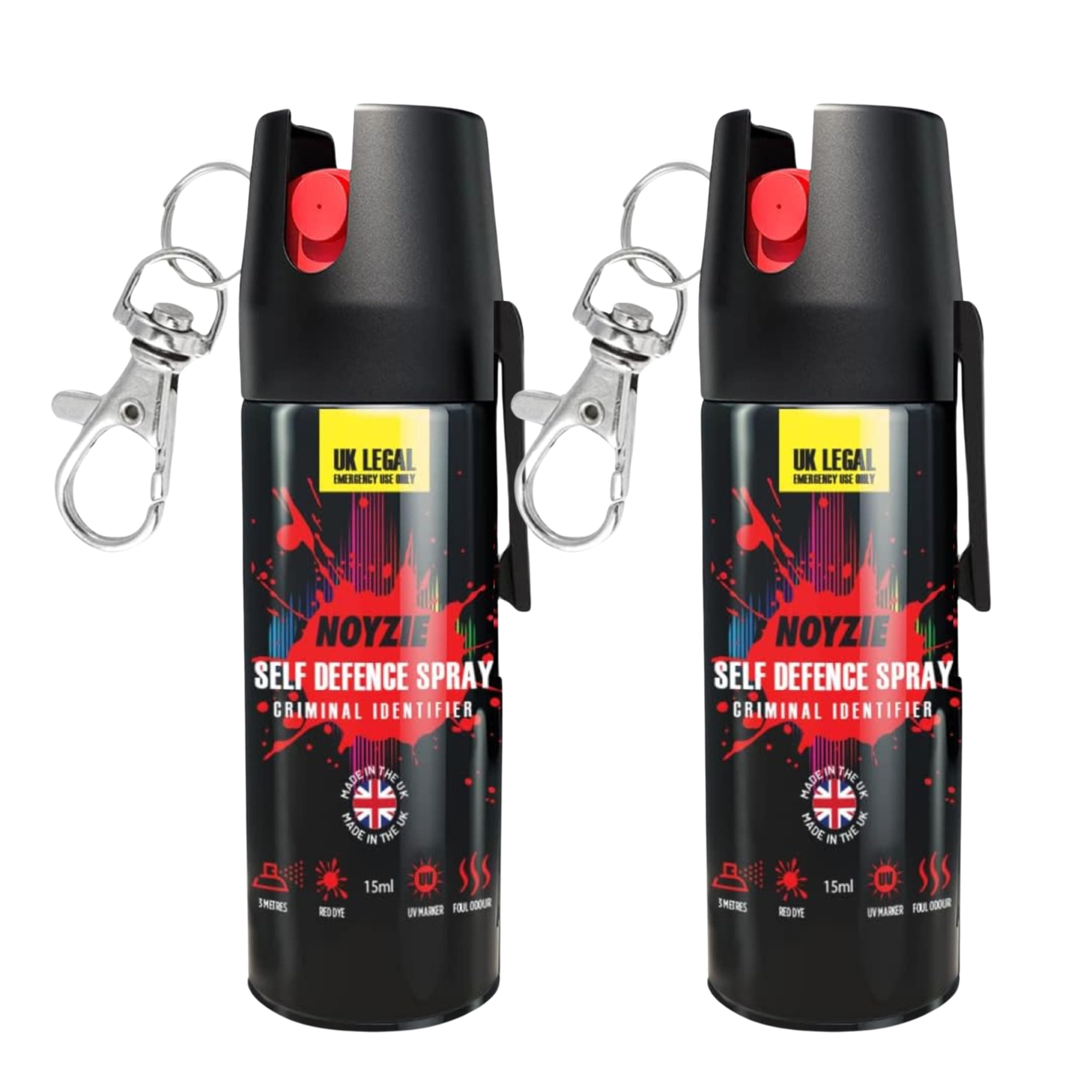 Self Defence Spray UK Legal Pepper Spray Alternative for Men & Women with UV Marking, Keychain & Belt Clip - Criminal Identifier Spray for Personal Protection TWIN PACK 15ml