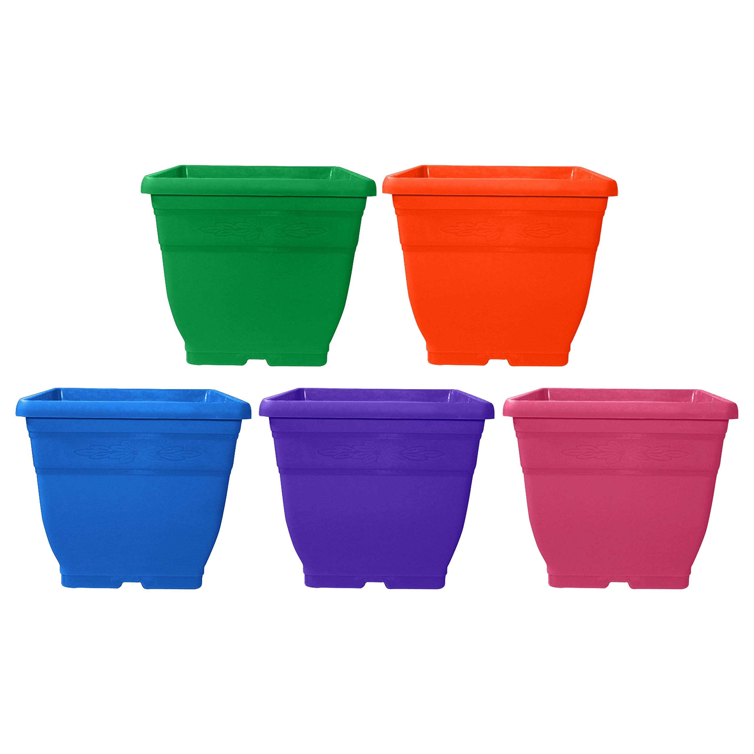 SHOPATHON INDIA Home Office Gardening Flower Planter Square Pots - Multicolour Set of 5