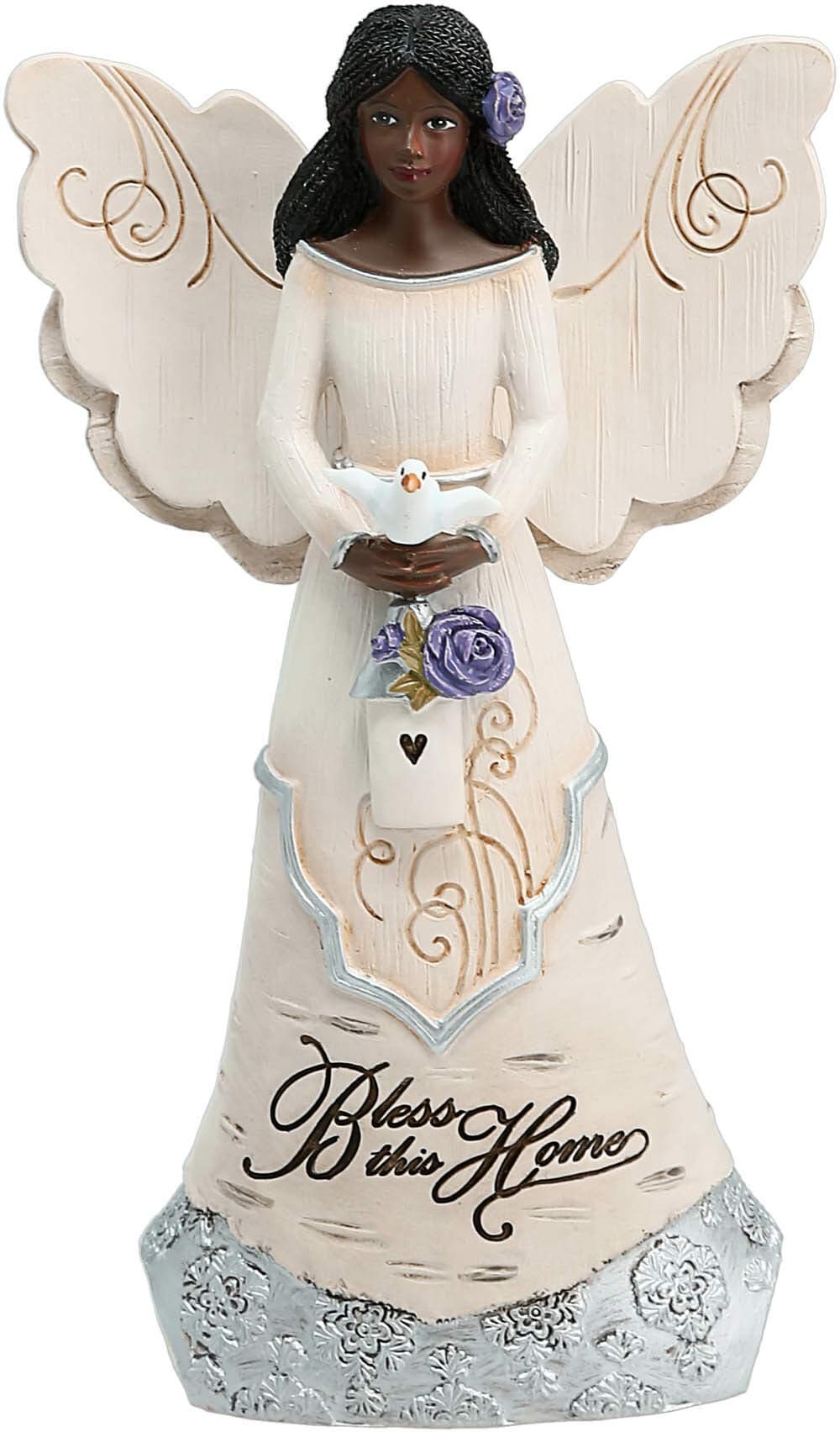 82433 Bless This Home 6 Inch Ebony Angel Figurine, Cream