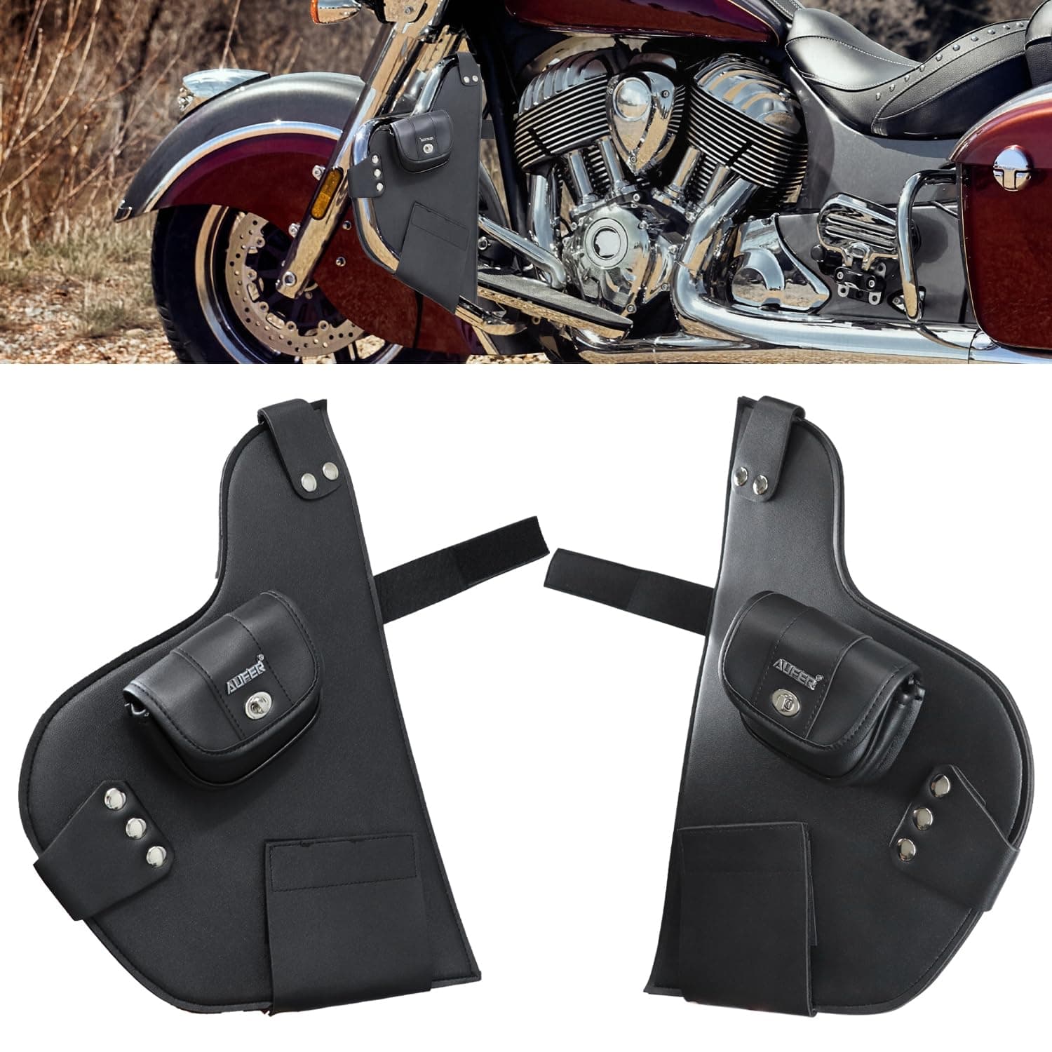 AUFER Motorcycle Highway Crash Bars Cover Soft Lowers Chaps Leg Warmer Bag Lower Wind Deflectors Engine Guard Bag Cover Compatible with for Indian Chief Chieftain Road Master Springfield 2014-Up