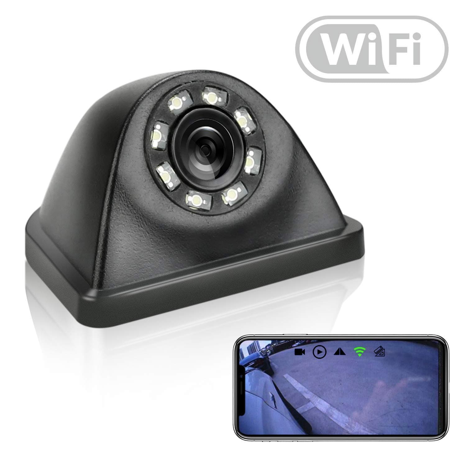 WiFi Blind Spot Camera, Car Front Rear Side View Camera Work with Most Smart Devices APP, Mirror/Non-Mirror Adjustable