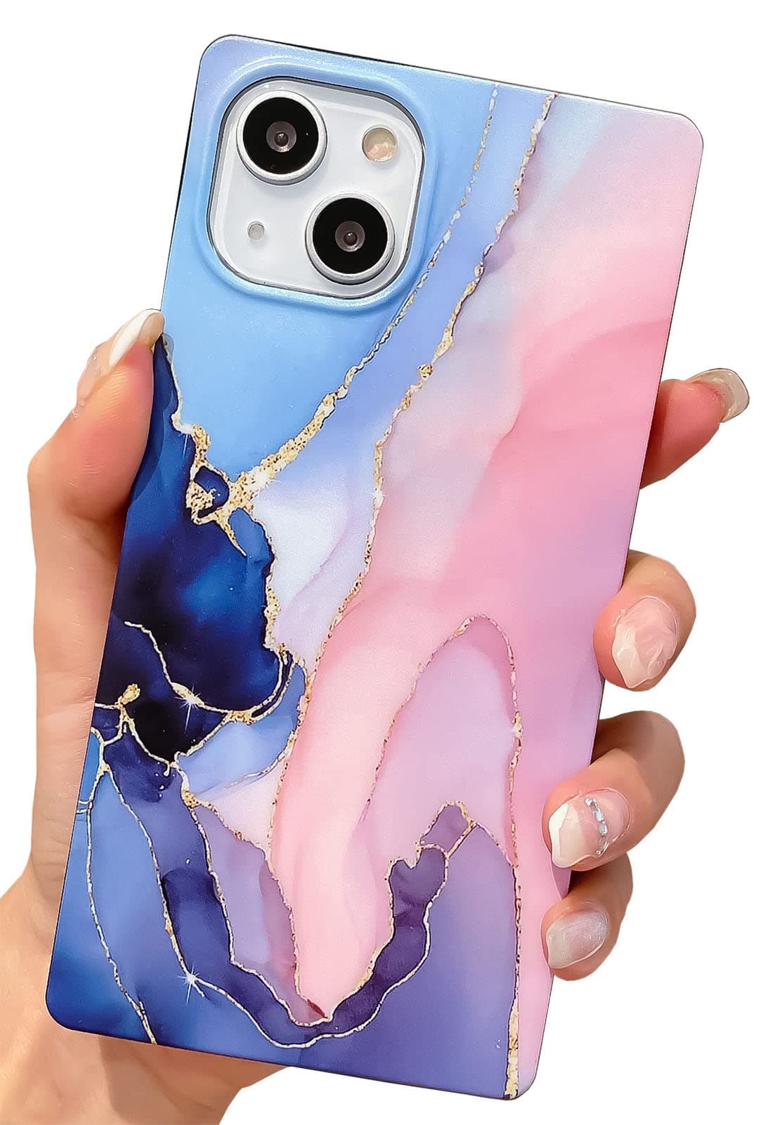 KERZZIL Compatible with iPhone 13 Rectangle Edge Marble Case (2021) 6.1-inch,Slim Elegant Matte Soft TPU Gel Protective Cases Cover Design for iPhone 13(Blue)