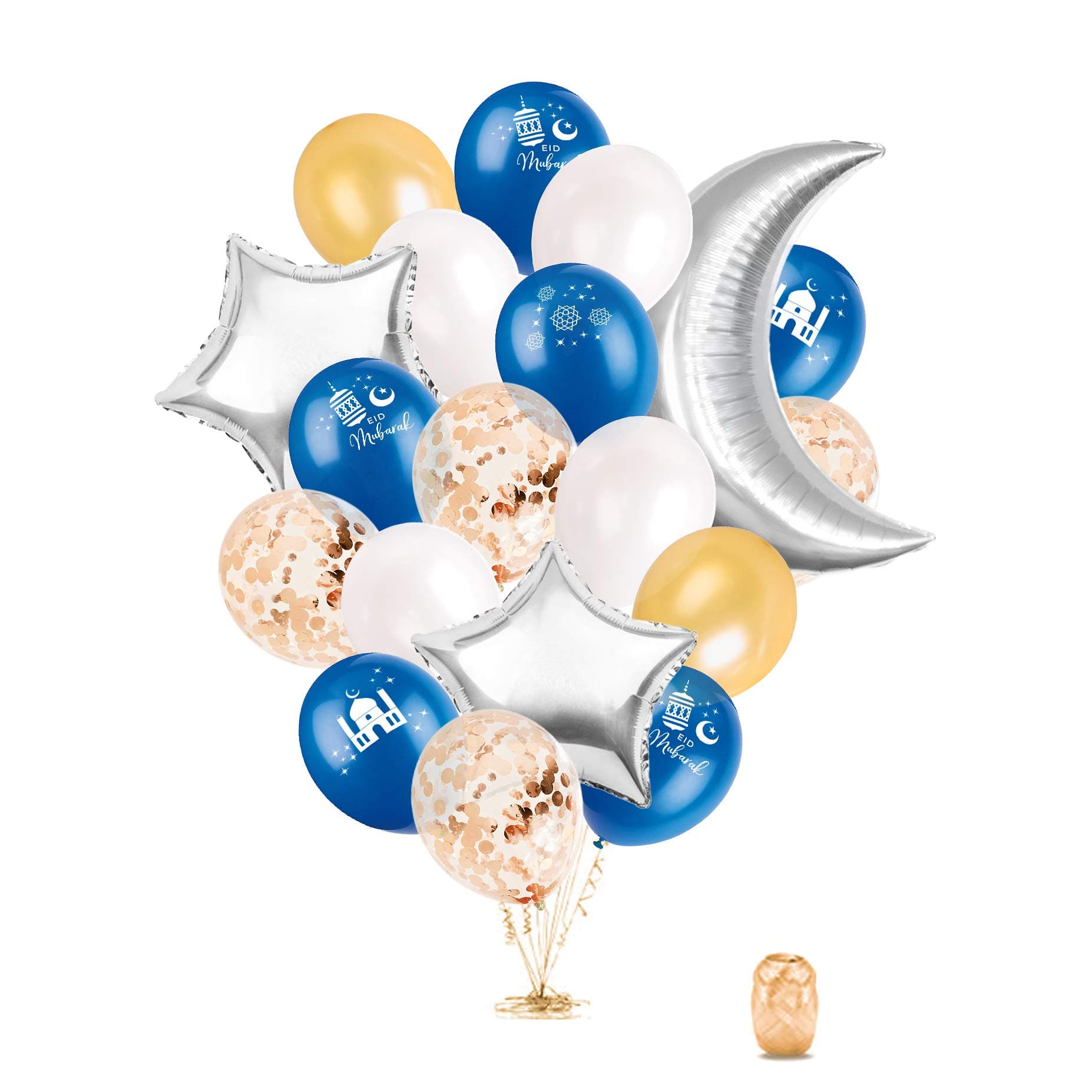 Eid Mubarak Happy Eid Balloons; Eid Al Adha Eid Al Fitr Ramadan Celebration Party Balloons for Children and Families - Blue and Silver