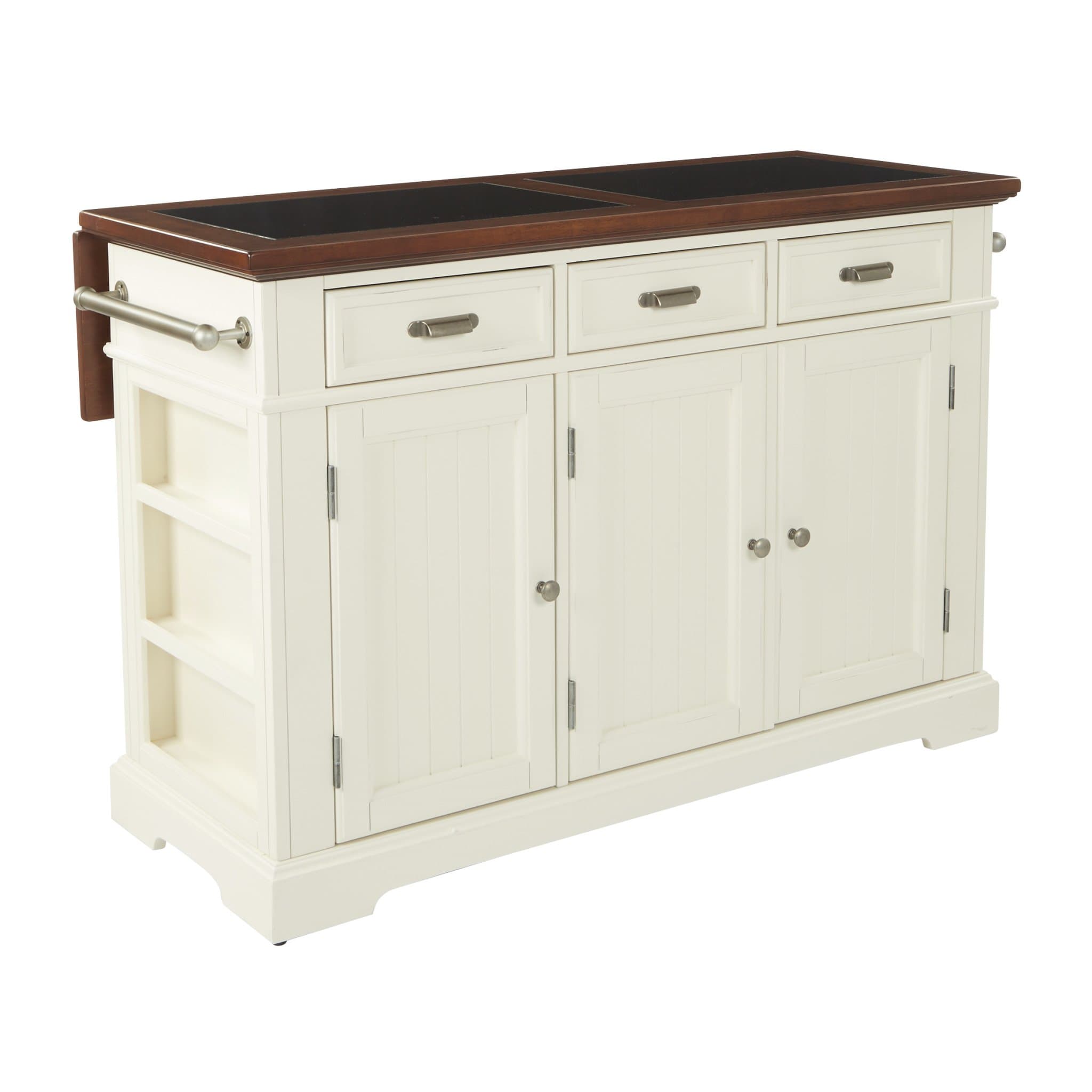 INSPIRED by Bassett Farmhouse Basics Kitchen Island with Vintage Oak Solid Hardwood Top with Inlaid Granite, Distressed White Finish