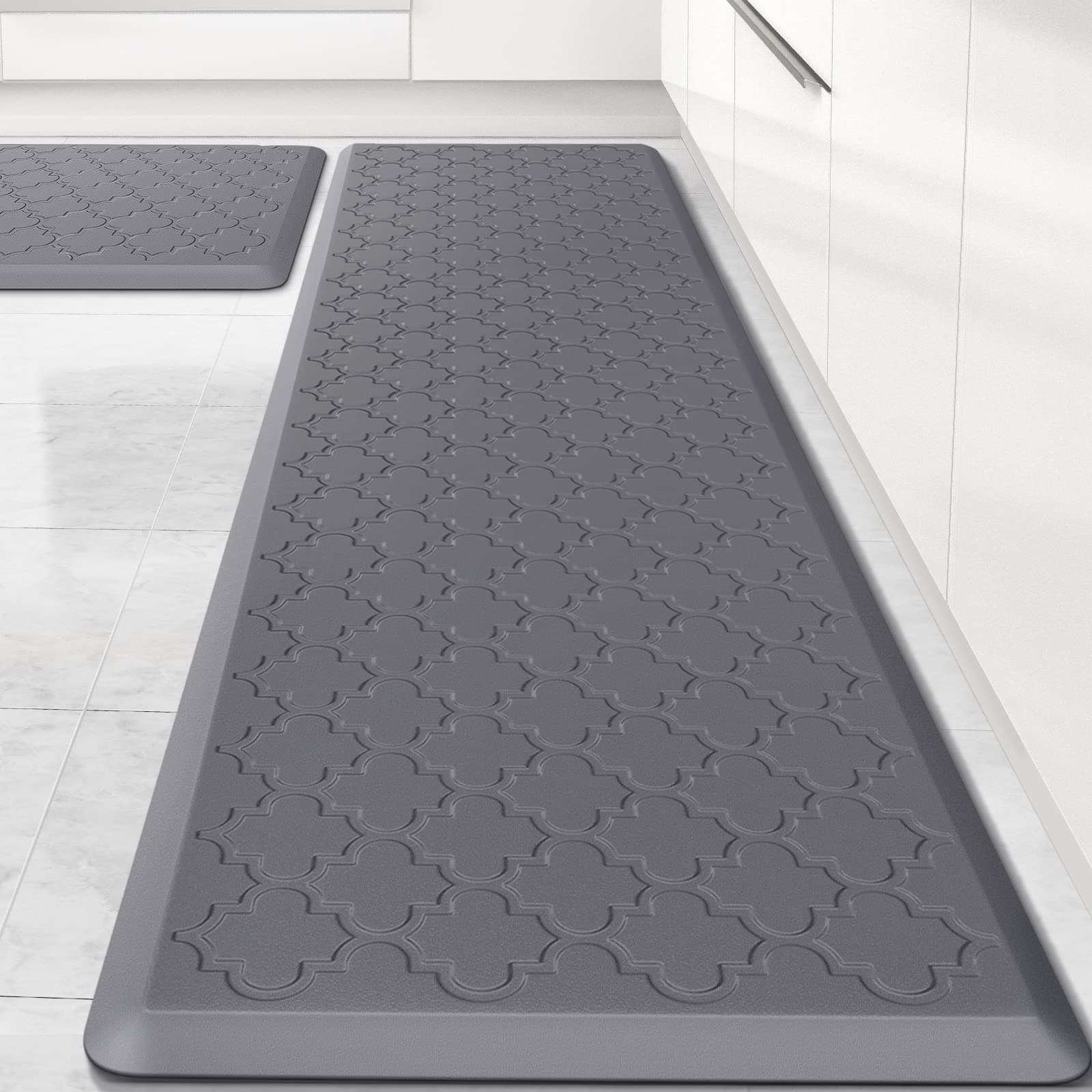Kitchen Mat [2 PCS] Cushioned Anti-Fatigue Floor Mat Water Resistant Non-Skid Kitchen Mats and Rugs Ergonomic Comfort Foam Kitchen Rugs Standing Mat for Floor Office Sink(Grey,17.3"x28"+17.3"x60")