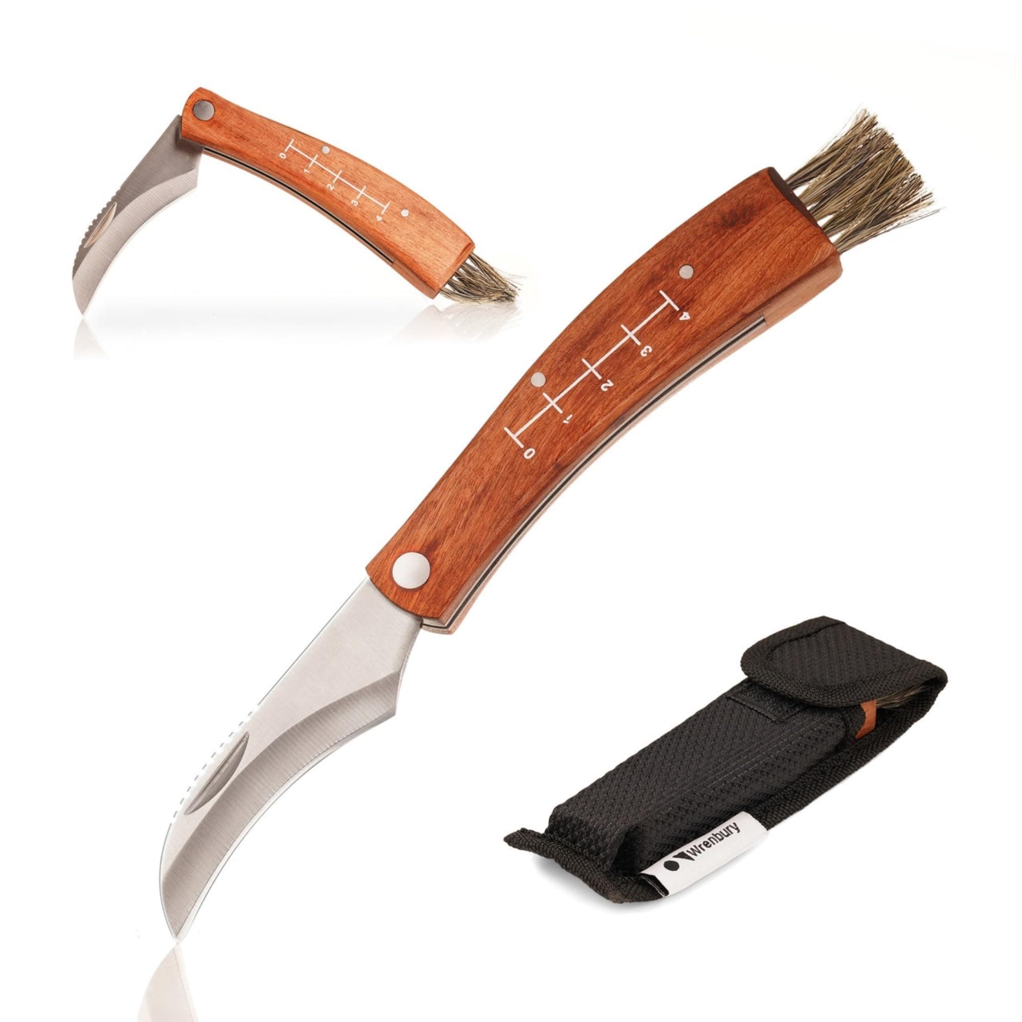 Wrenbury Mushroom Foraging Knife with Brush Folding – Mushroom Knife for Bountiful Harvesting – With Black Sheath and Presentation Box – 8cm