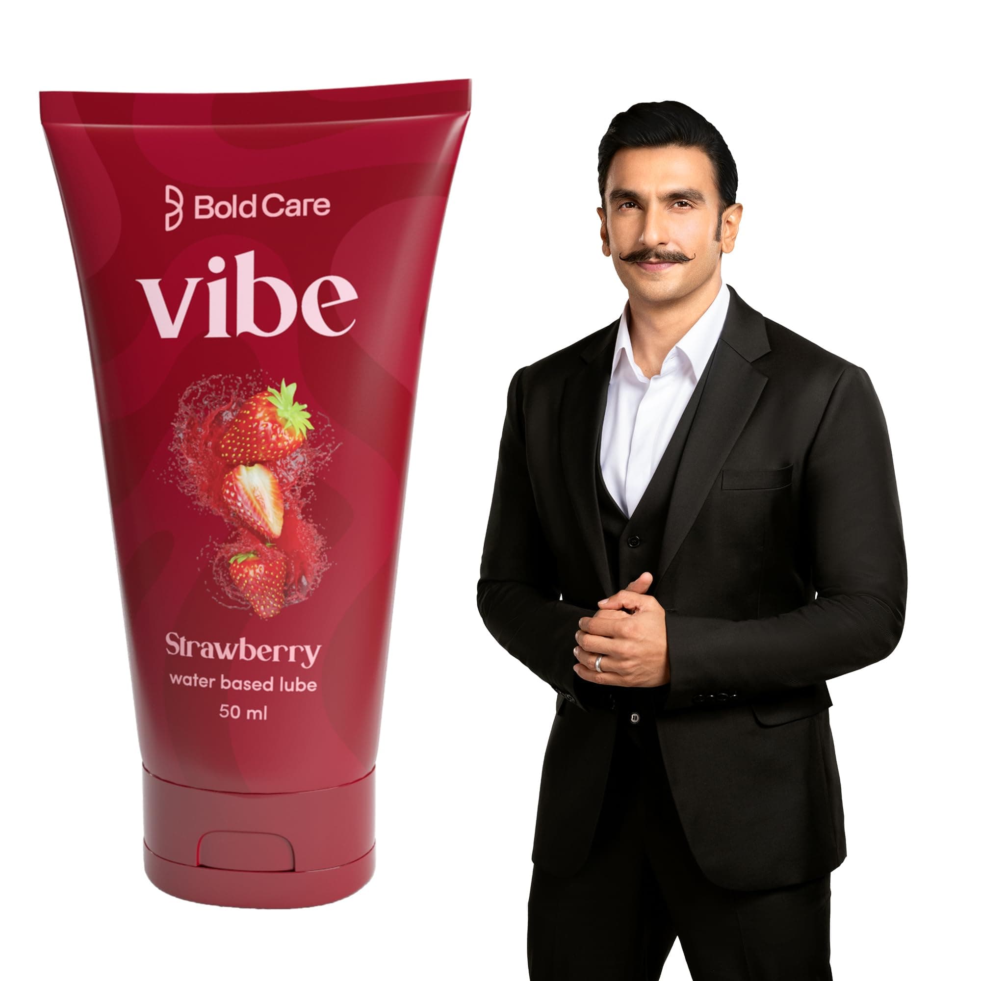 Bold Care Vibe Strawberry - Personal Lubricant for Men and Women - Premium Strawberry Flavour - Water Based Lube - Skin Friendly, Silicone and Paraben Free - No Side Effects - 50 ml