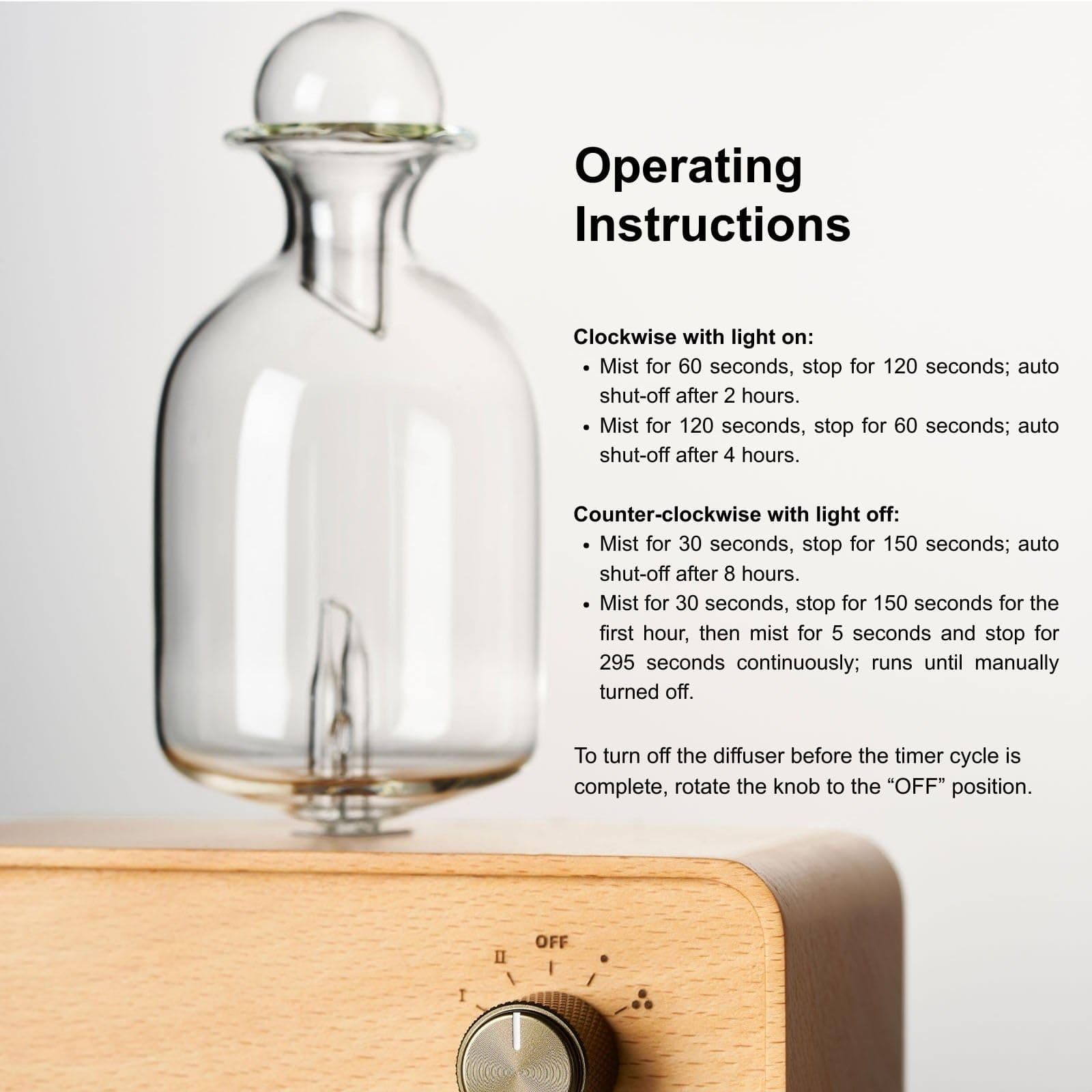 Omsint Nebulizing Essential Oil Diffuser - Wood & Glass, Battery Operated, Timer 2/4/8H/Continuous, Aroma Diffuser for Home & Office