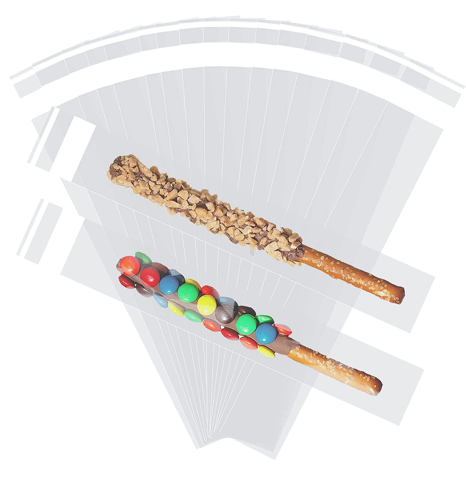 Phinus 300 Pcs Pretzel Bags 2x10 Inches, Thickened Pretzel Rod Bags, Self Sealing Cellophane Bags, Pretzels Individual Bags Clear, Prezetels Sticks Bags Food Safe Bags for Chocolate, Candies, Cookies