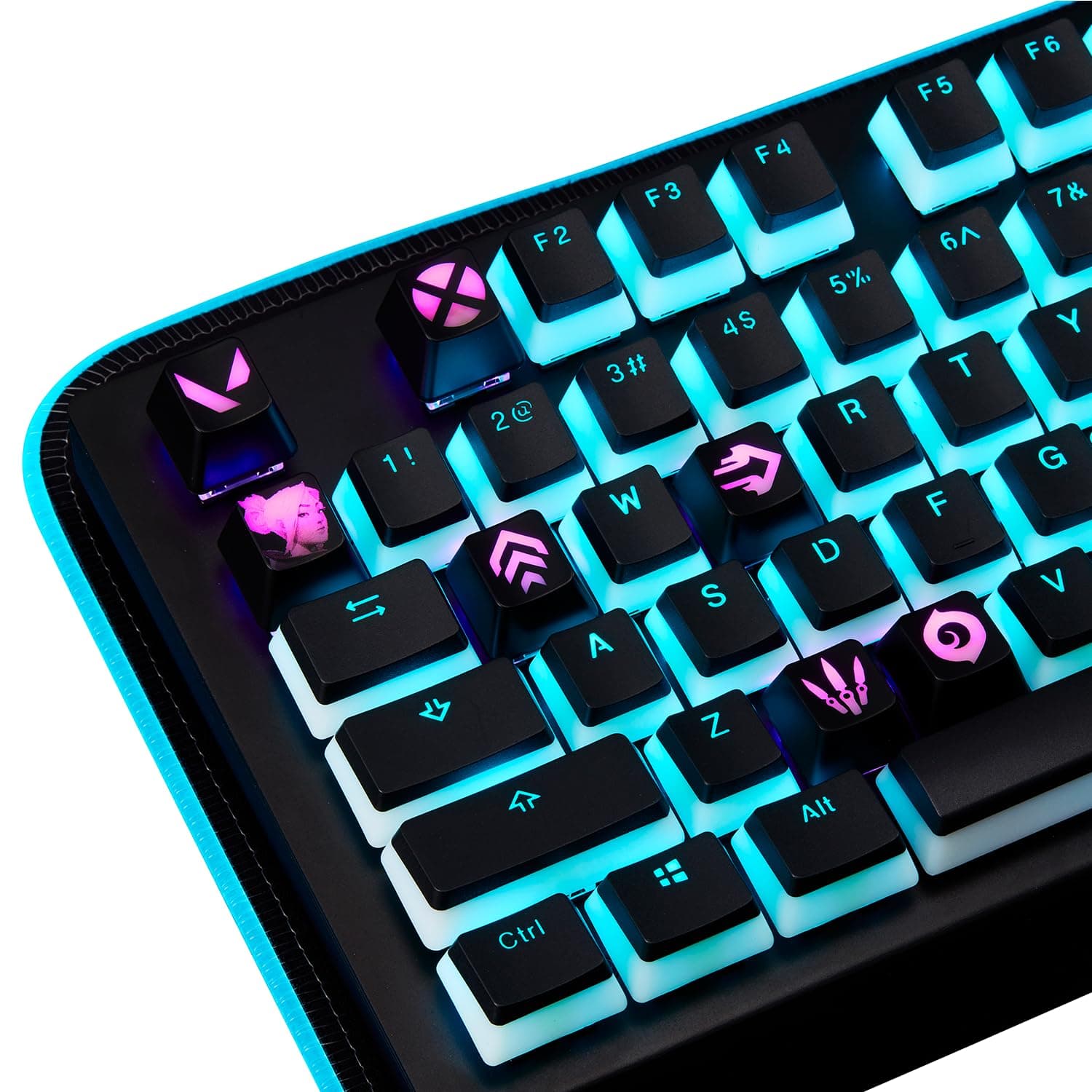 Valorant Custom Keycaps (Agent Sova) - Laser Engraved with Each Valorant Agent's Portrait, Skills, and Position. Fit with Any Mechanical Keyboard. Valorant Gift for Gamers, Adults, and Teens.