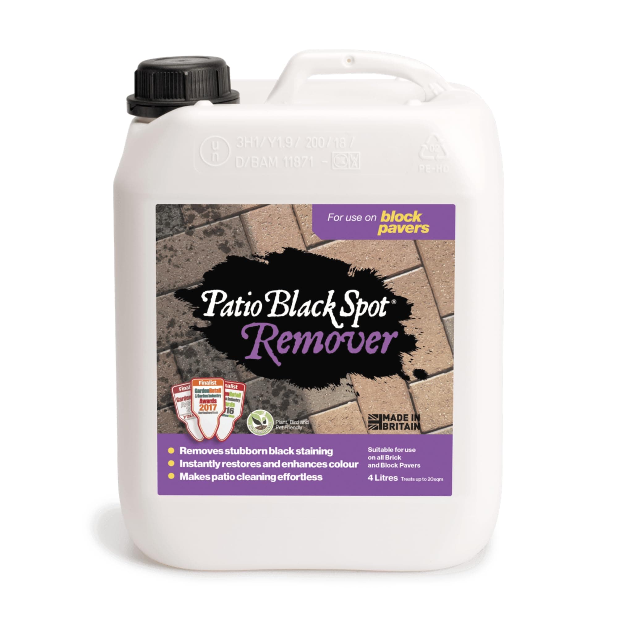 Remover Patio Cleaner for Block Paving, Bricks & Walls - Safely Remove Stains Caused by Black Spots, Restore Natural Colour - Driveway Cleaner - Biodegradable - 4 L
