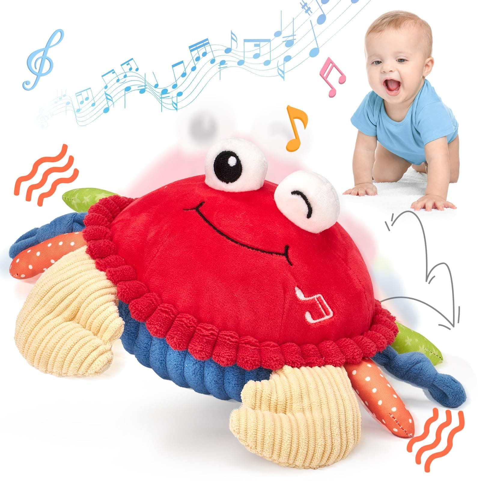 hahaland Baby Toys 6+ 12-18 Months - Crawling Musical Dancing Walking Moving Bouncing Learning Crab Tummy Time Toy Sensory Toddler Toys for 1-3 Year Old Birthday Easter Basket Stuffers