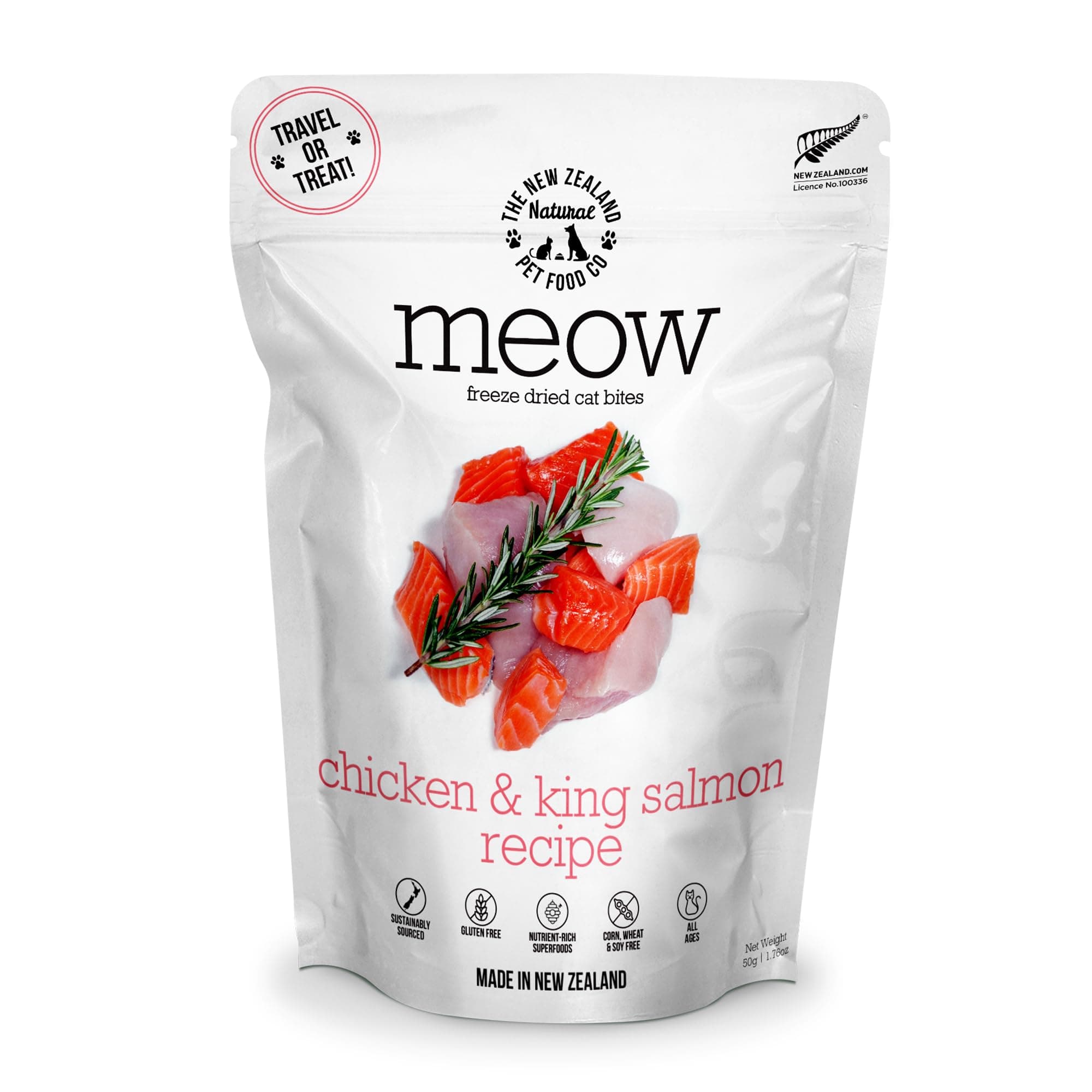 The New Zealand Natural Pet Food Co. Meow Freeze Dried Cat Food - Chicken & King Salmon Recipe, High Protein Cat Treats & Toppers, Dry Cat Food,1.76oz