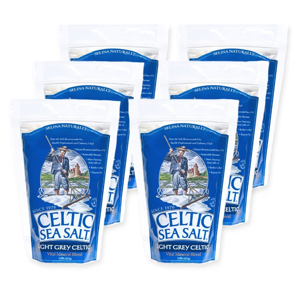 CELTIC SEA SALT Light Grey Resealable Bags – Additive-Free, Delicious Perfect for Cooking, Baking and More - Gluten-Free, Non-GMO Verified, Kosher and Paleo-Friendly, 1/2 Pound Bag (6 Count)