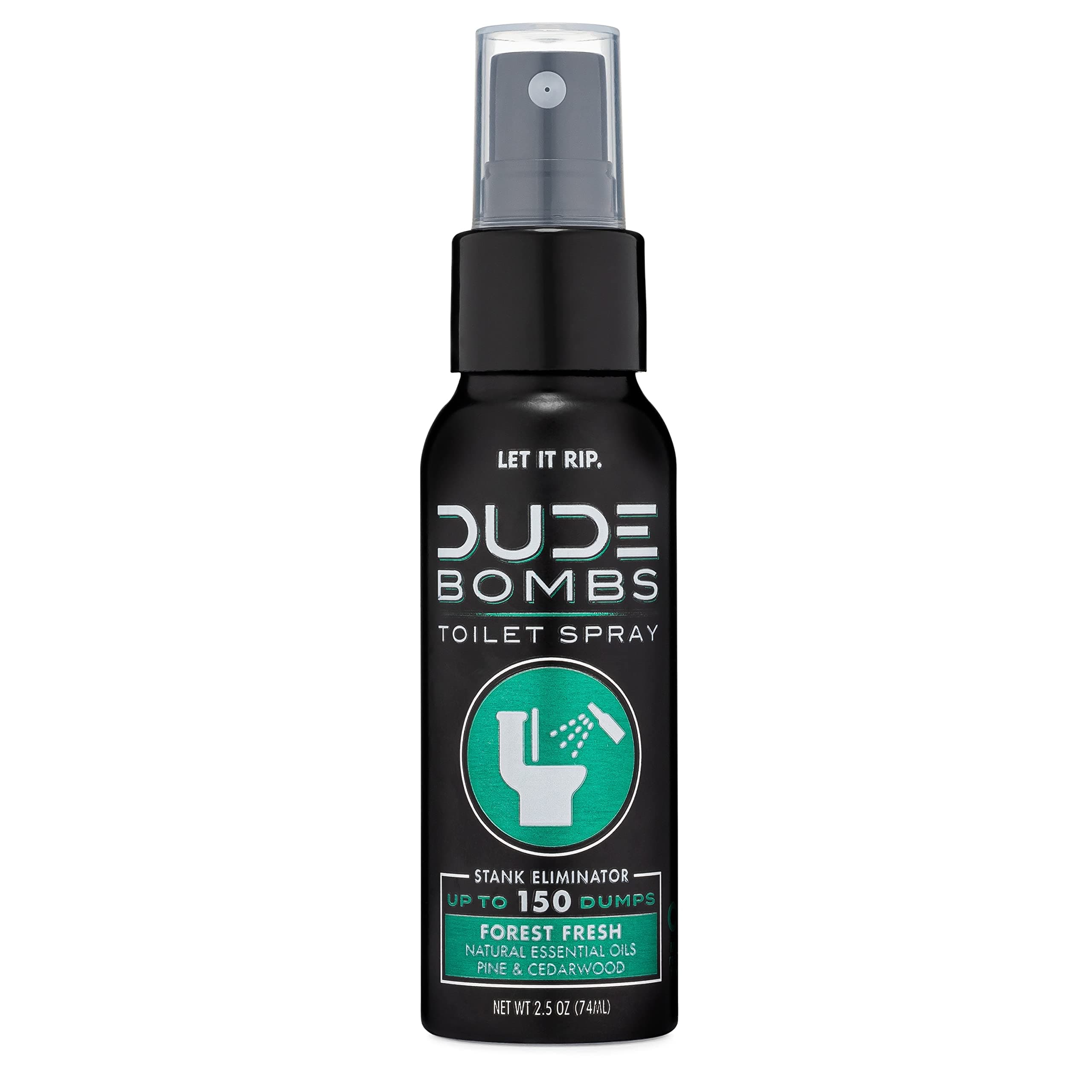 DUDE Wipes Bombs Toilet Spray - 2.5 oz Spray Bottle – Forest Fresh Toilet Spray with Pine and Cedarwood Essential Oils - Stank Eliminator Up to 150 Dumps