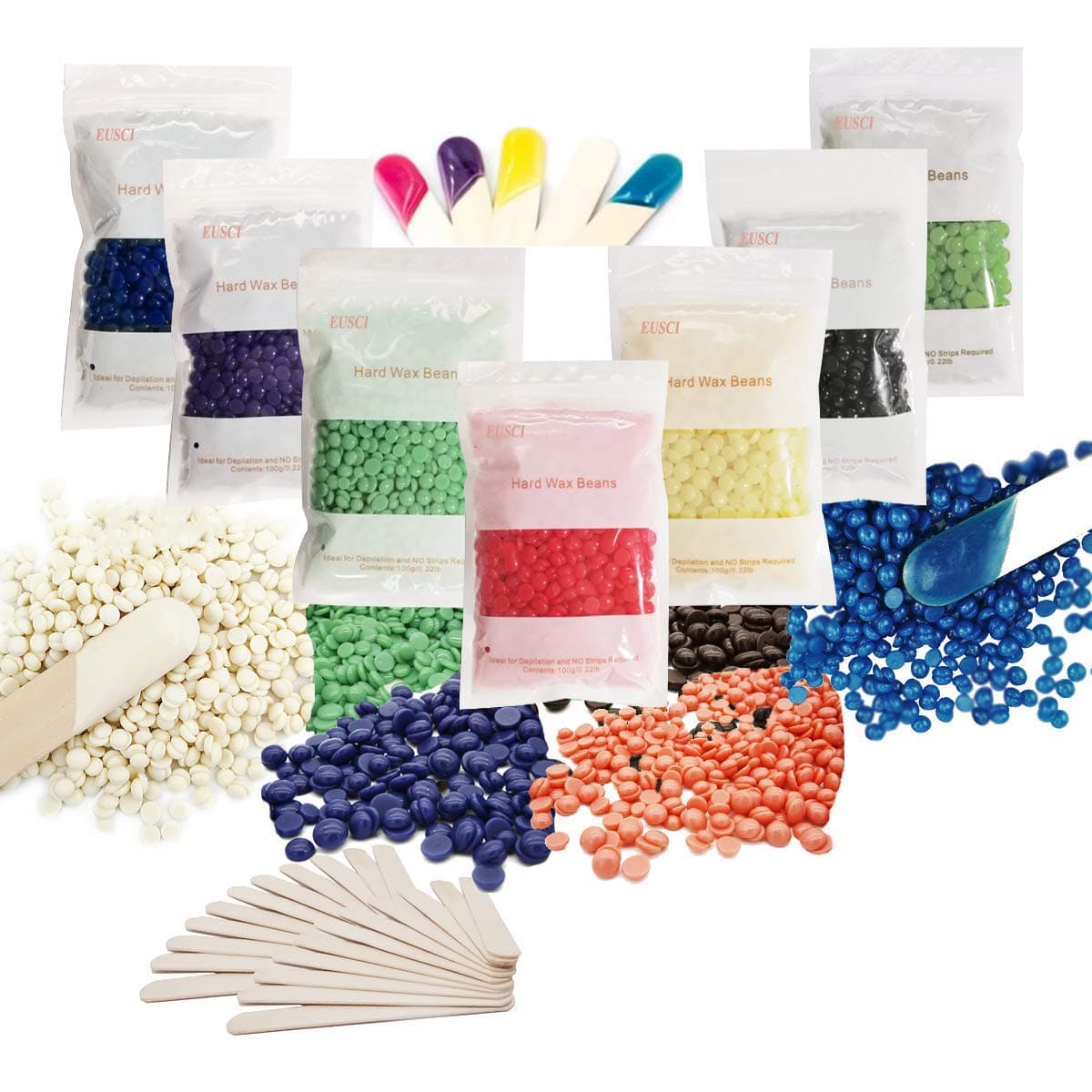 24.7 Oz Wax Beans Hair Removal Hard Wax Beads with 20 wax Spatulas, Waxing Beans for Face, Eyebrow, Chest, Bikini Areas, Legs, Perfect Refill for Any Wax Warmer (1.5 LB)