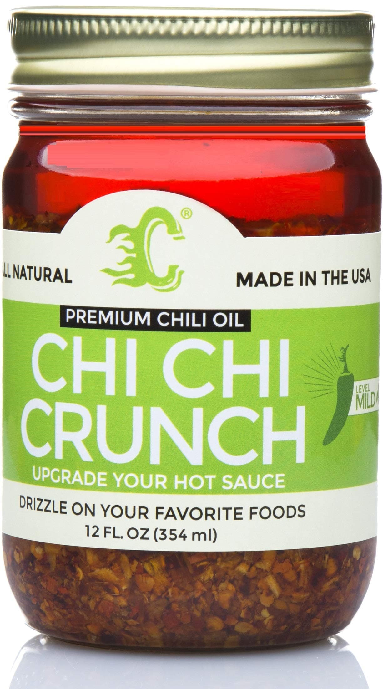 Chi Chi Crunch - (Mild Heat) Premium Chili Crisp Sauce with Olive Oil and Crunchy Garlic (Large 12 OZ) Versatile Condiment Vegan & Keto Friendly Made in USA