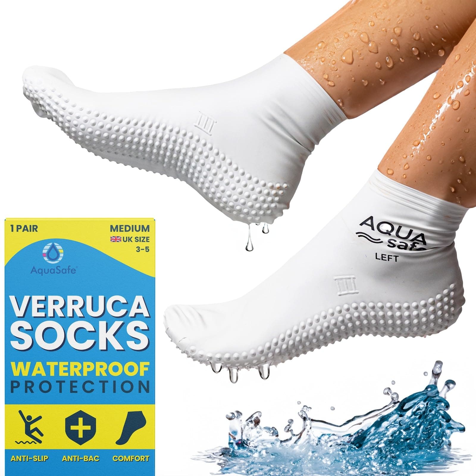 Kids Waterproof Verruca Socks – 100% Latex Swim Socks – Non-Slip Beach Shoes for Hygiene & Pool Safety – Protective Socks for Swimming
