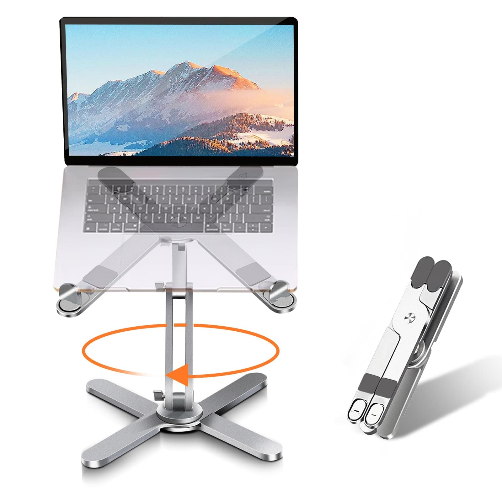 - Laptop Stand with 360 Rotating Base, Computer Notebook Laptop Riser Metal Holder for Desk Collaborative Work, Fully Foldable for Easy Storage, Fits All MacBook, Laptops up to 16 inches