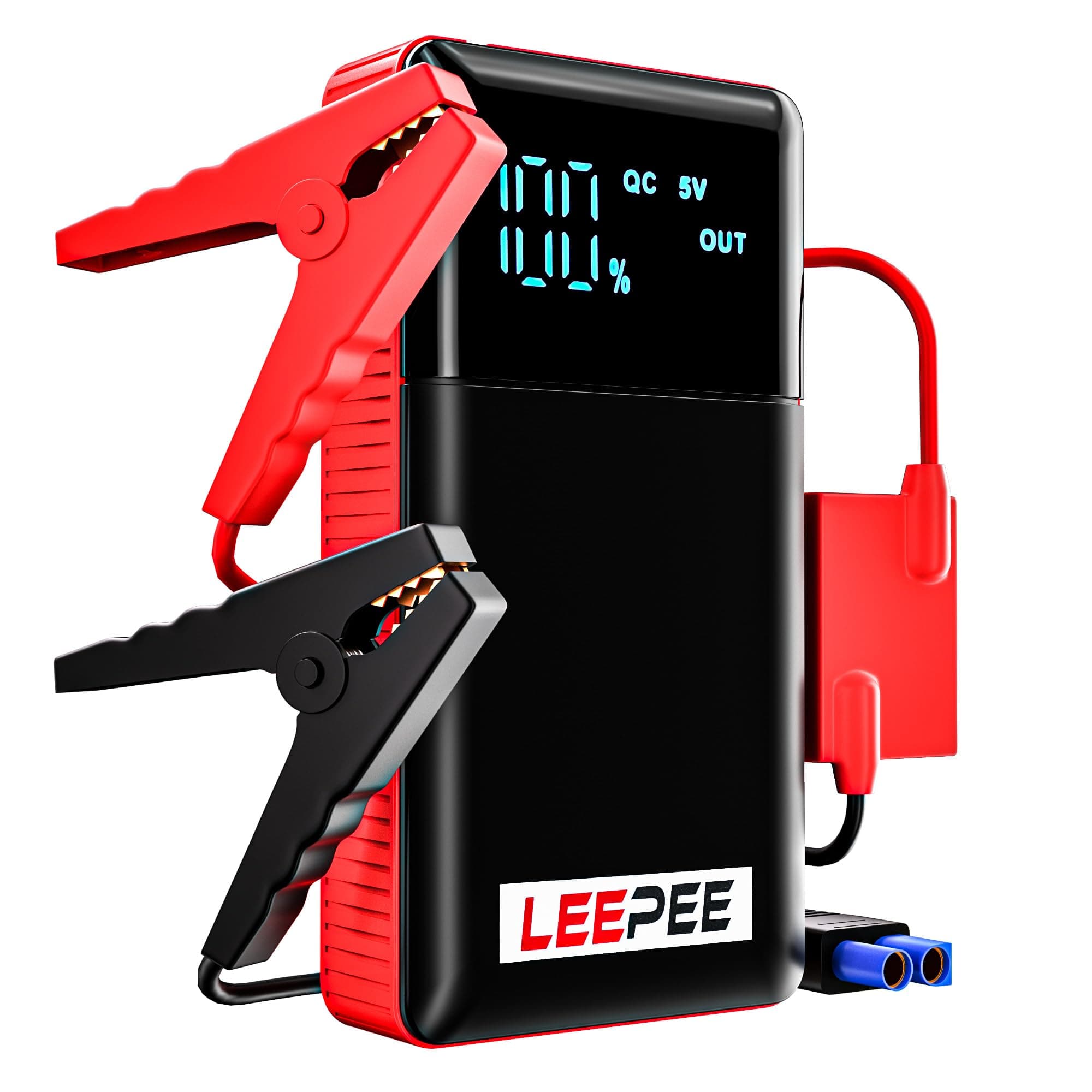 LEEPEE T47 Portable Car Jump Starter, 12V 2500A Peak Power Bank for Up to 7L Gas & 5.5L Diesel, Flashlight with 3 Modes, Large LCD Display Car Battery Jump Starter with Jumper Cable