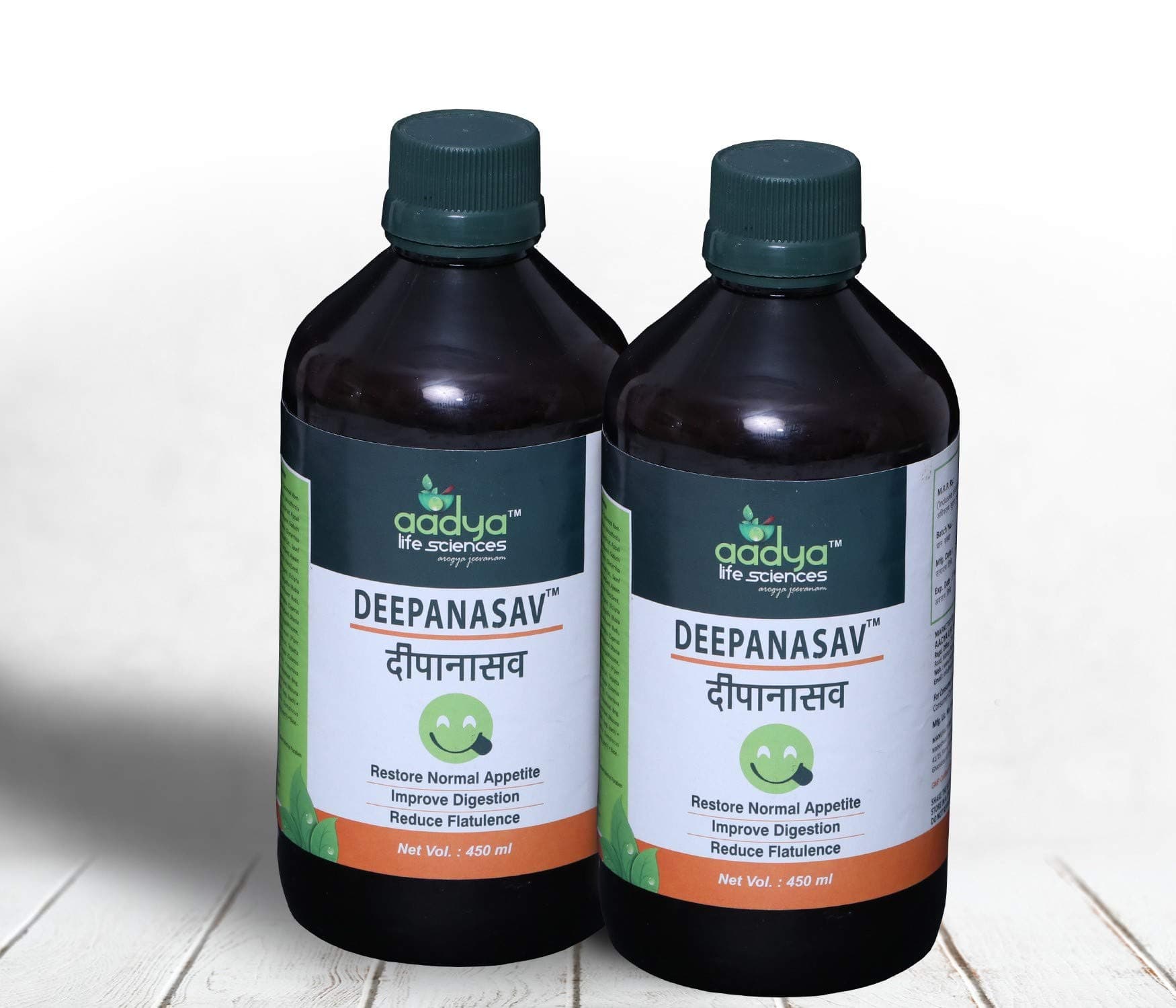 Aadya Life Deepanasav- 450- ml Set Of 2 | Helps with Indigestion, Effective for Loss of Appetite | Asav based herbal formulation| Includes Triphla, Giloy,Ginger, Saunf | For Men & Women
