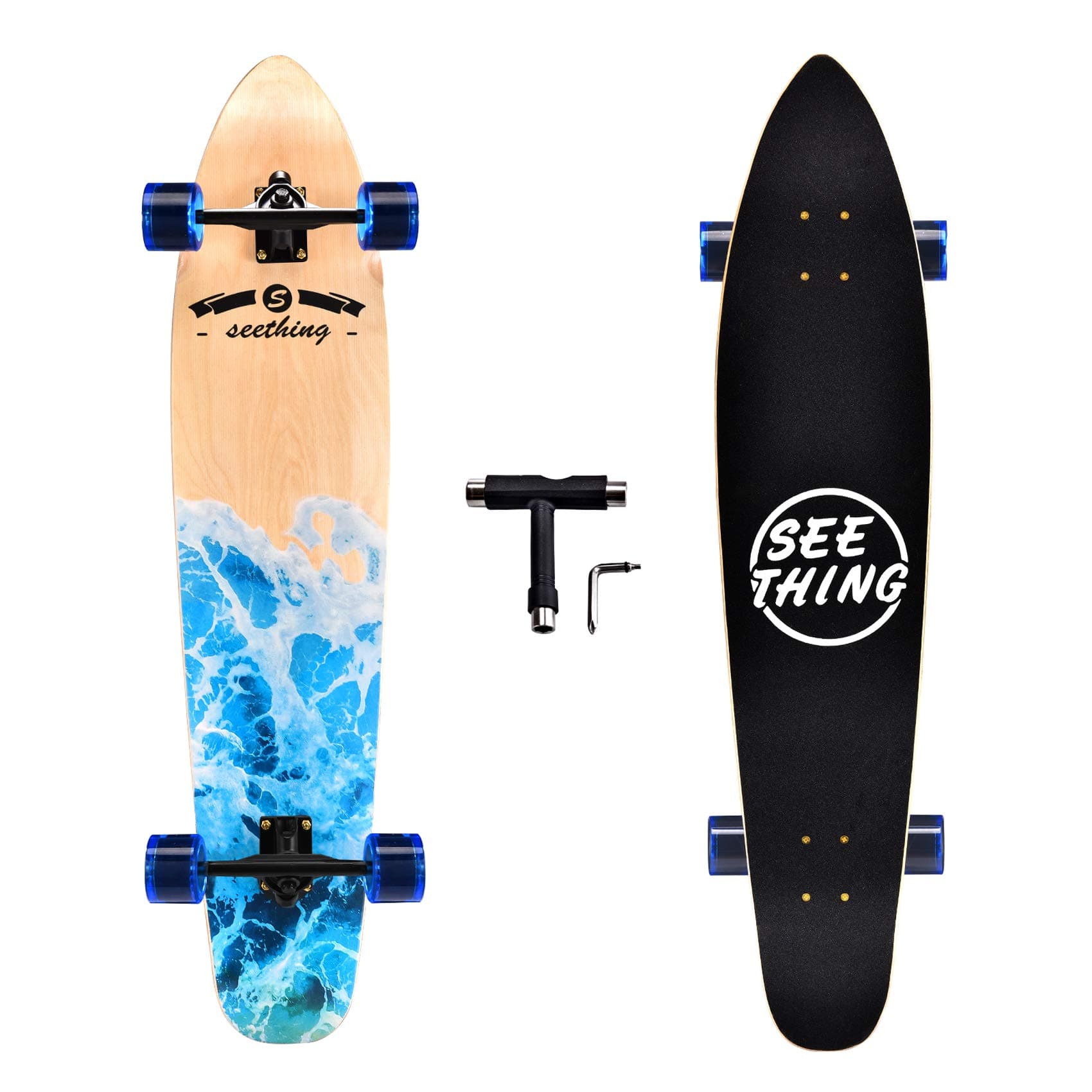 seething 42 Inch Longboard Skateboard Complete Cruiser Pintail,The Original Artisan Maple Skateboard Cruiser Pintail for Cruising, Carving, Free-Style and Downhill