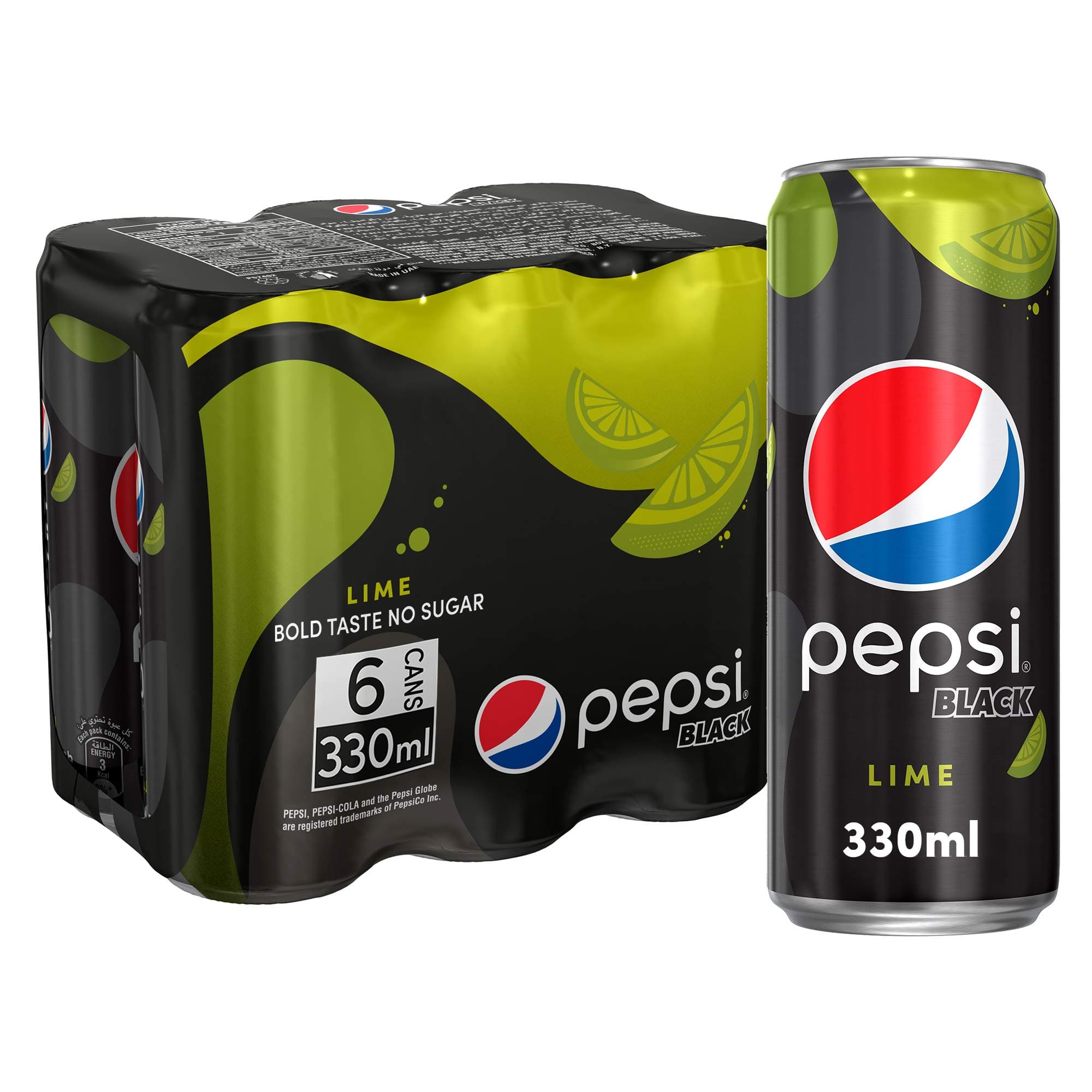 Pepsi Black,Lime Flavor,Zero Sugar, Carbonated Soft Drink Can, 330 Ml Pack Of 6