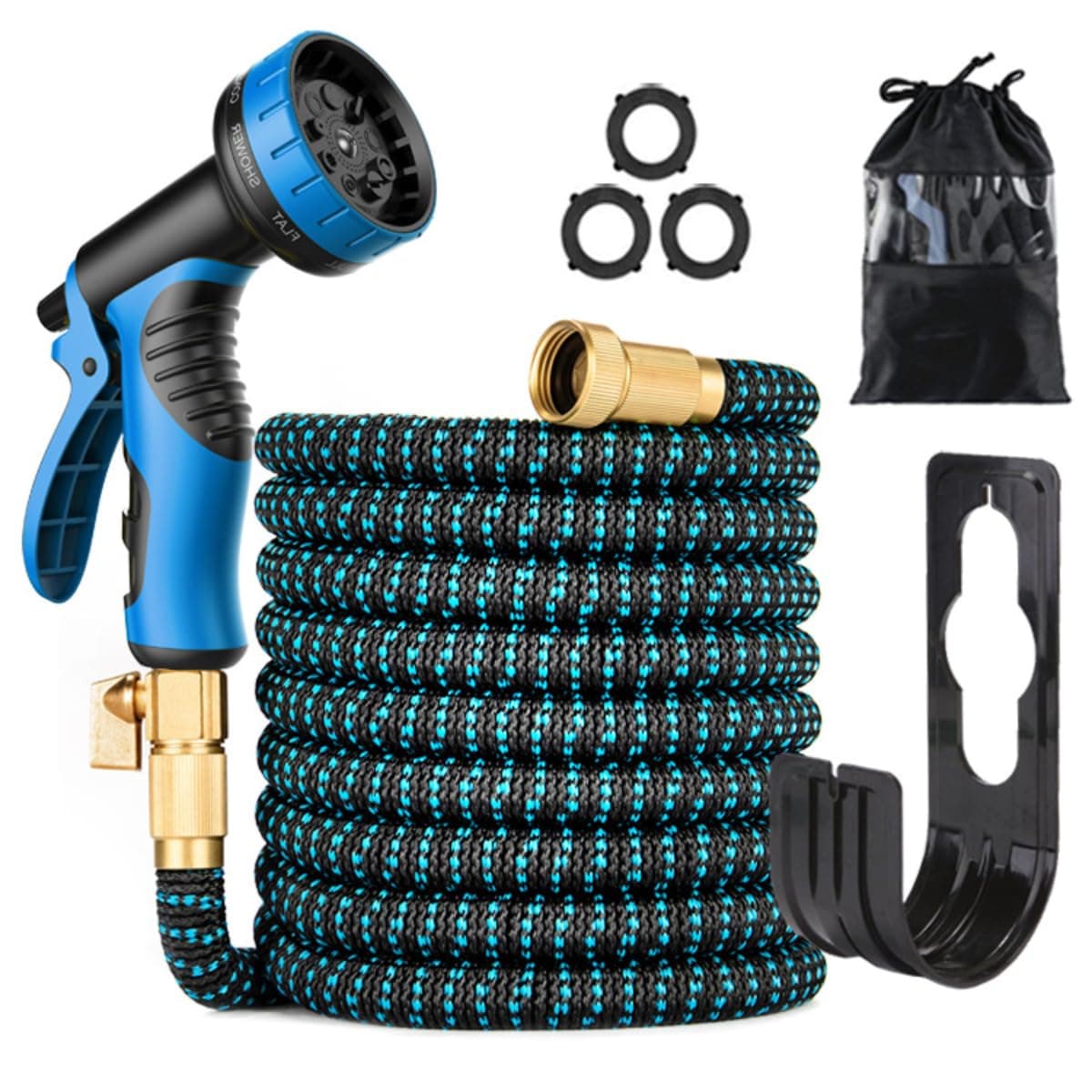 100 ft Expandable Garden Hose with 10 Function Hoses Nozzle–Extra Strength Fabric with 3/4" Solid Brass Connectors -Lightweight & No-kink Leakproof Hose Water Pipe,Durable Outdoor Garden Hose (Blue)