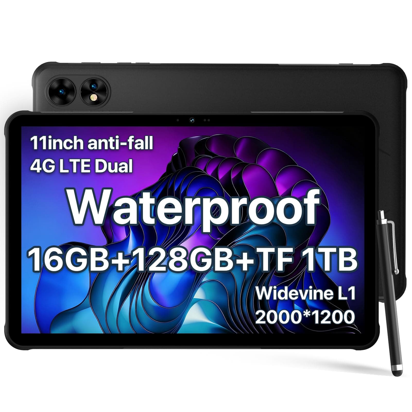 - UMIDIGI 2K 11inch Rugged Tablet Android,Active T1 Octa-core 16GB RAM+128GB ROM,10000mAh,16+16+8MP Camera Waterproof Tablet with SIM Card Slot Unlocked/Stylus Pen/4G LTE/WiFi-5/BT 5.0/GPS,Warranty