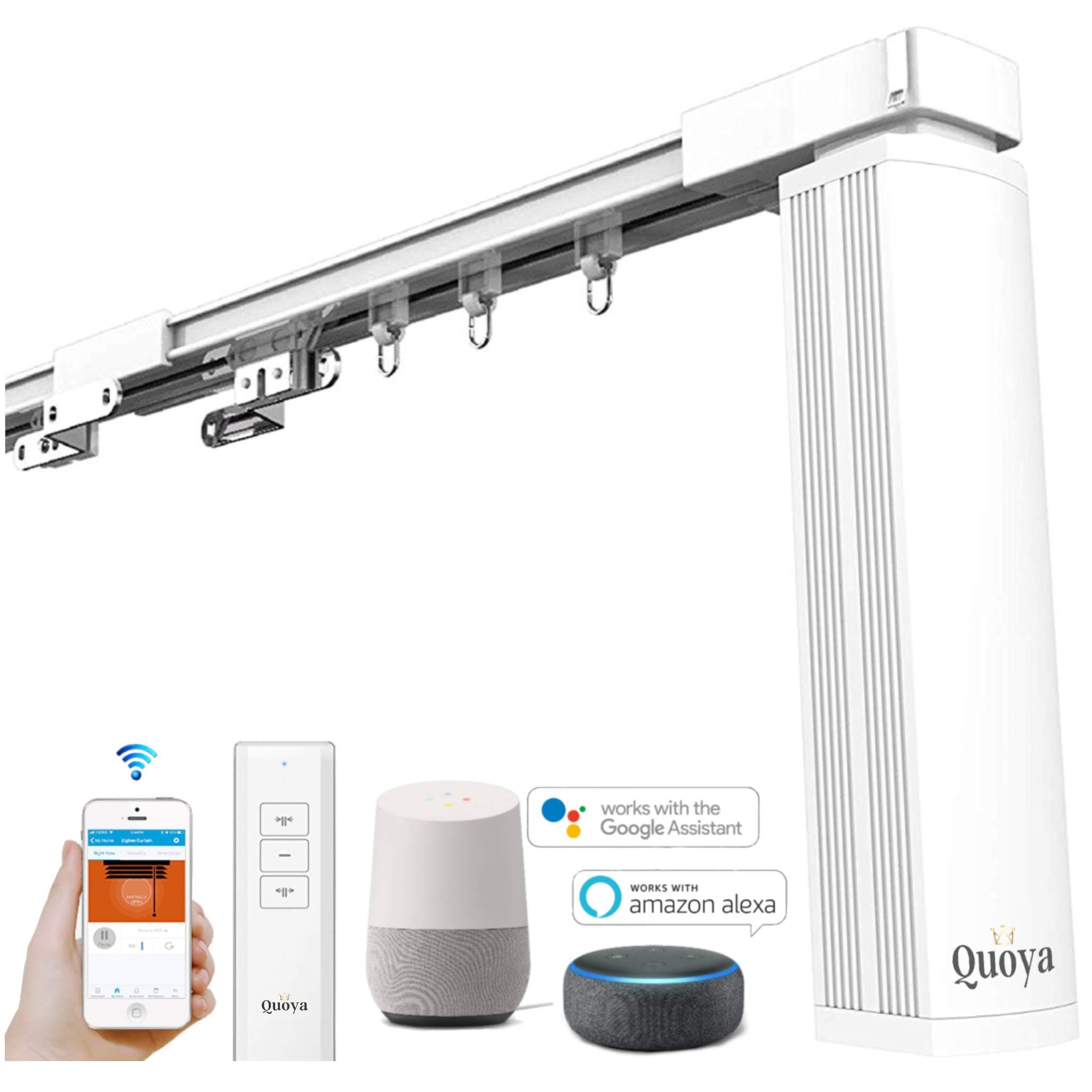 Quoya QL500 Smart Curtains System, Electric Curtain Track with Automated Rail【Motorized and Adjustable Tracks/Rod/Pole (up to 7 metres 】【WiFi Motor compatible with Alexa,Google,Siri】