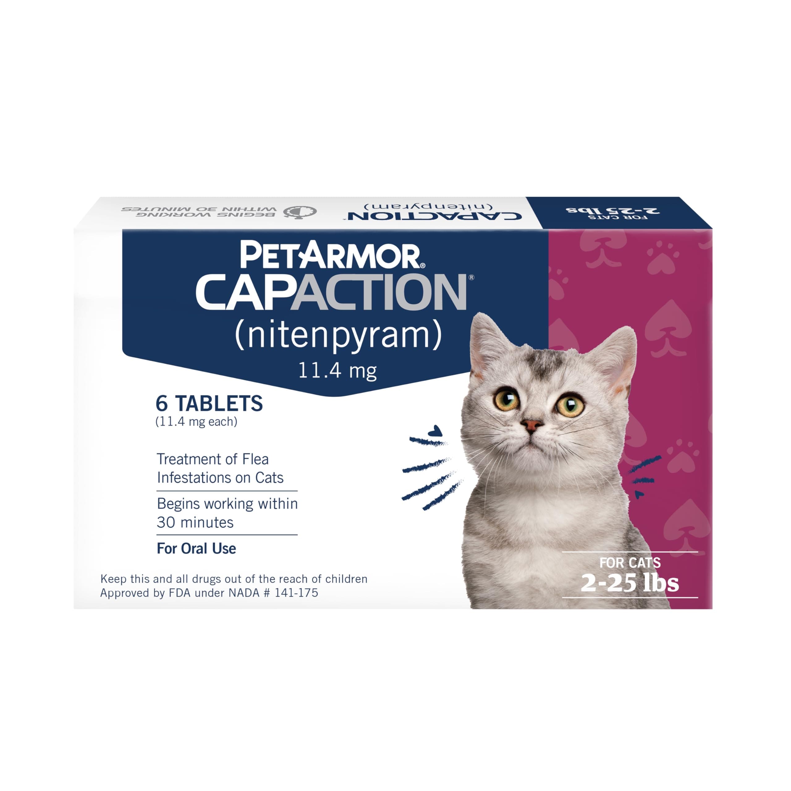 CAPACTION (nitenpyram) Oral Flea Treatment for Cats, Cat Flea Treatment Pill, Fast Acting Tablets Start Killing in 30 Minutes, 2-25 lbs, 6 Doses