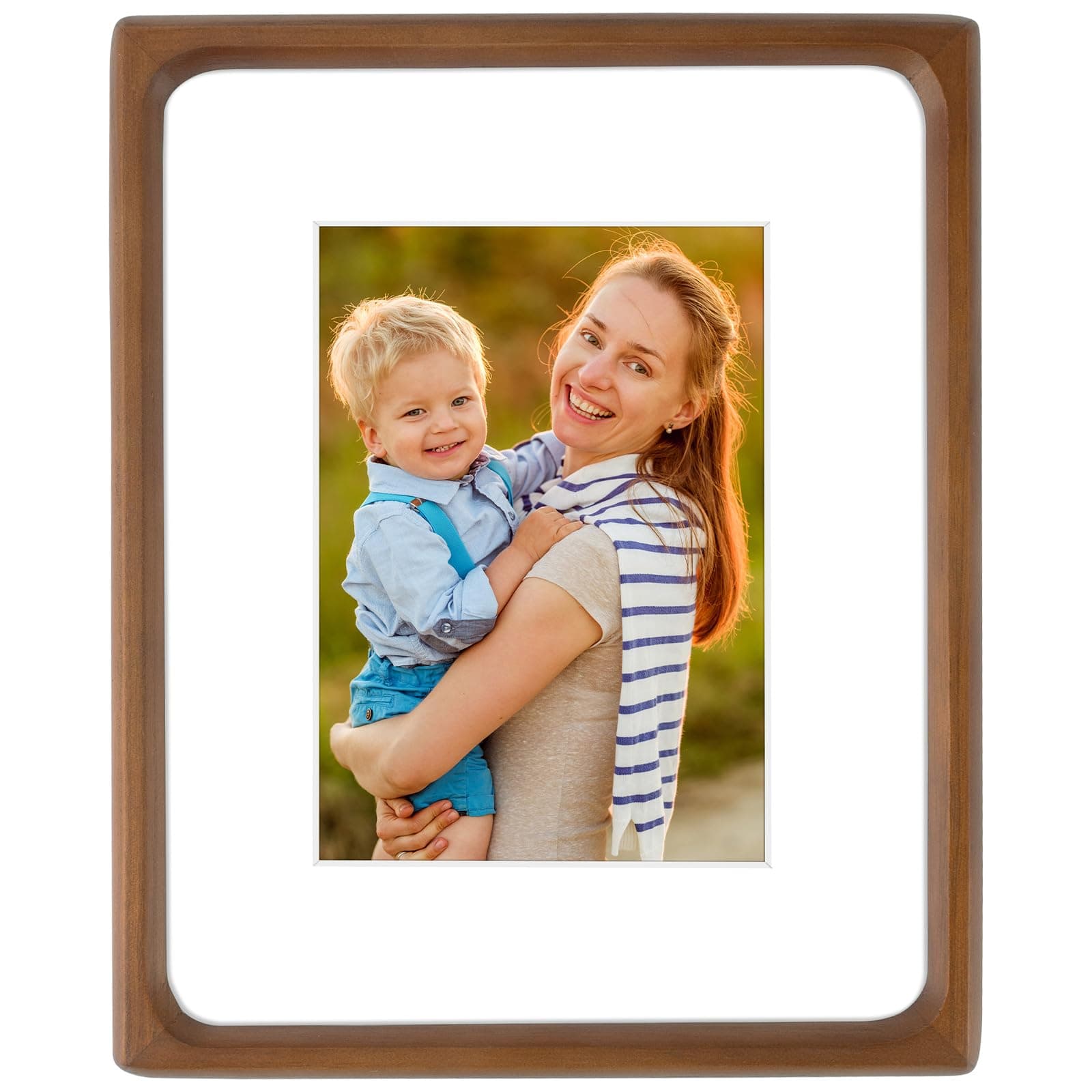Golden State Art 8x10 Picture Frames - Brown Solid Wood with Glass, Rounded Corner 8 x 10 Picture Frame Matted to 5x7 Photos - Wall or Tabletop Decor Display