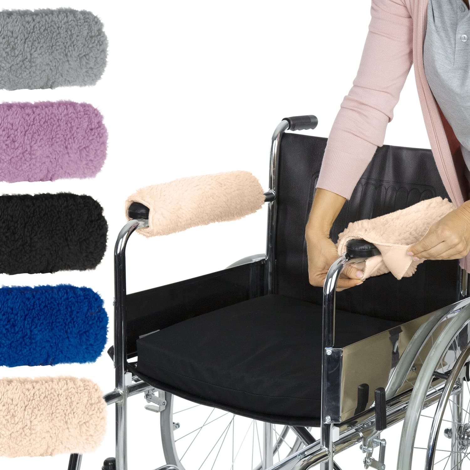 Vive Wheelchair Armrest Pads (2 PCS) - Memory Foam Sheepskin Cushion Accessories for Transport Electric Wheel Chair Arm Rests - for Adults, Seniors, Handicapped - Soft Support for Office Chair