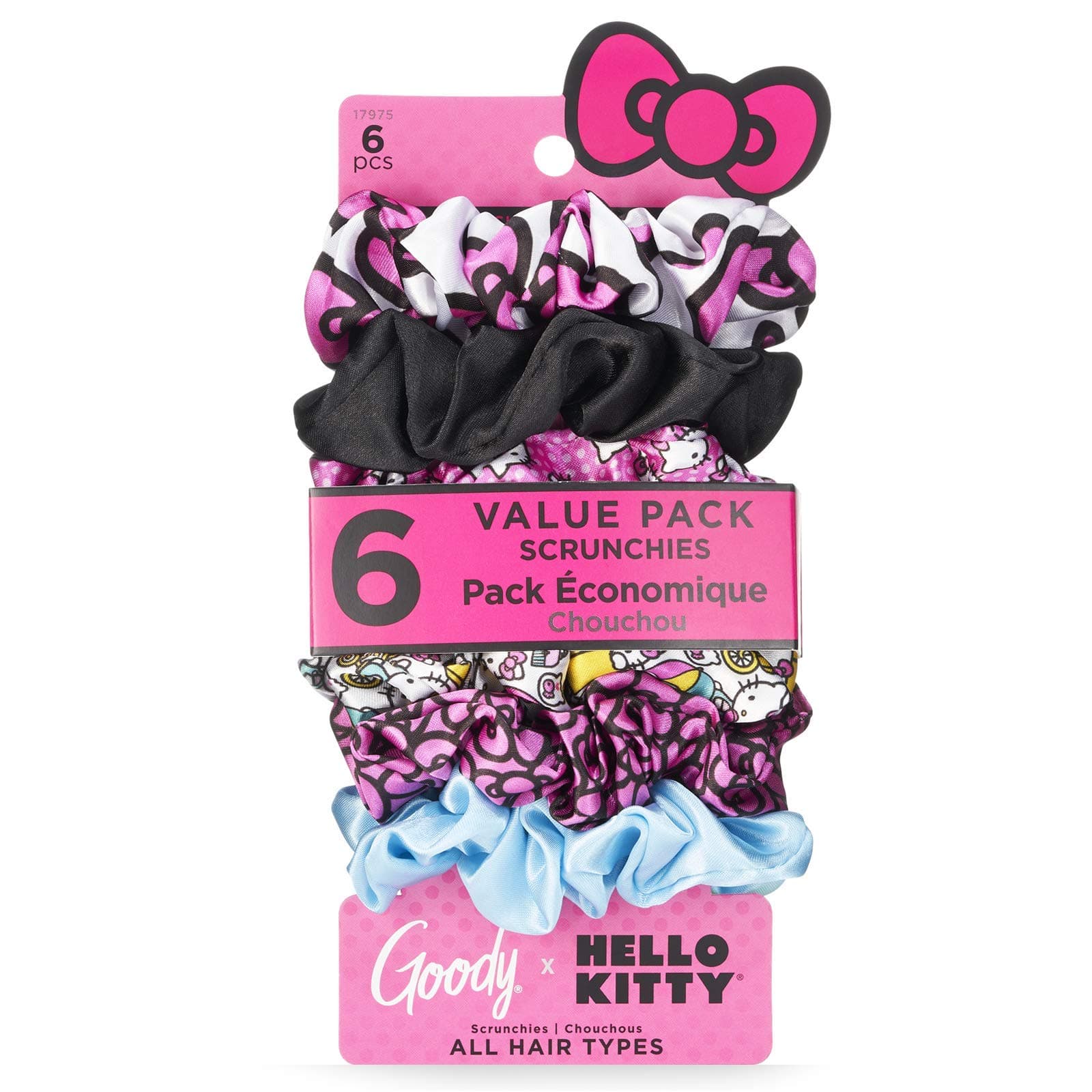 Goody x Hello Kitty Ouchless Hair Scrunchie - 6 Count, Assorted - Keep Hairs In Place - Accessories to Style With Ease and Secure Your Hair - For All Types - Pain Free