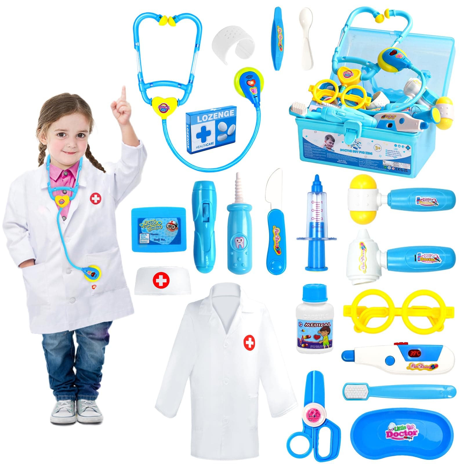 Fajiabao Doctor Kit for Toddlers 3-5 Dress Up Toys for 2 3 4 5 Year Old Girls Pretend Play Kids Doctor Set with Doctor Costume Toy Stethoscope for 2 3 4 5 6 Year Old Girls Boys Birthday Gifts